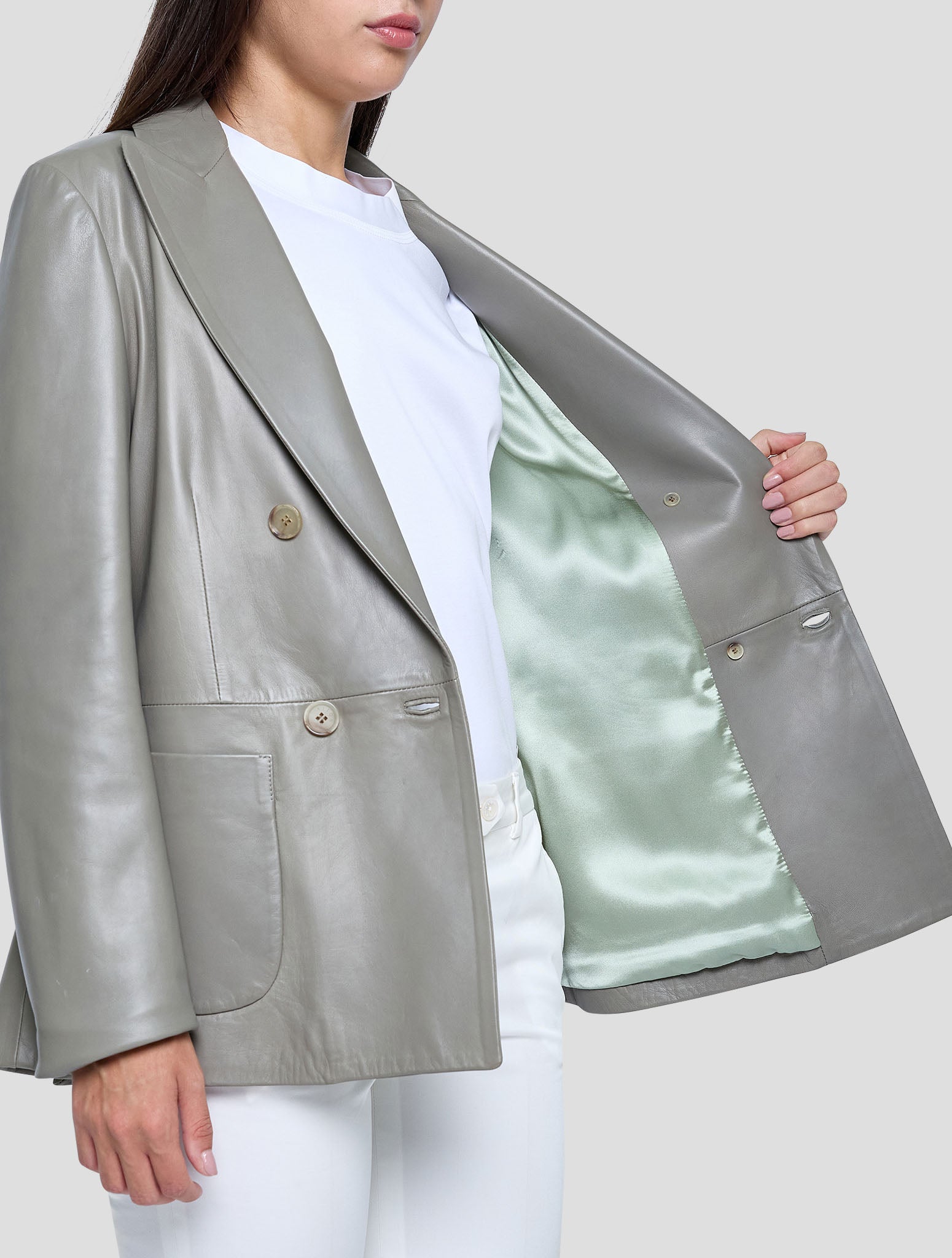 Kiton Green Leather Blazer Women