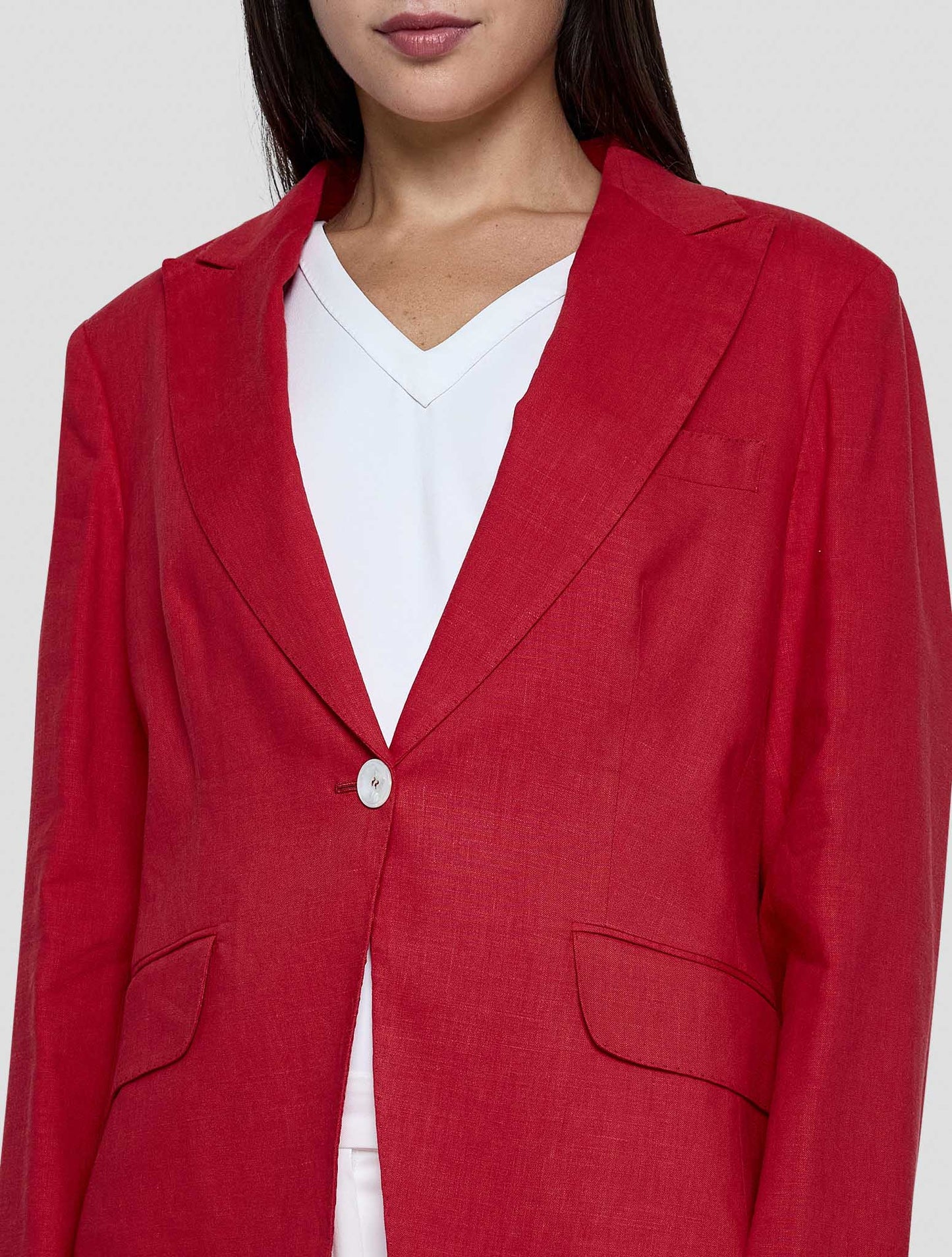 Kiton Red Linen Viscose Ea Blazer Women