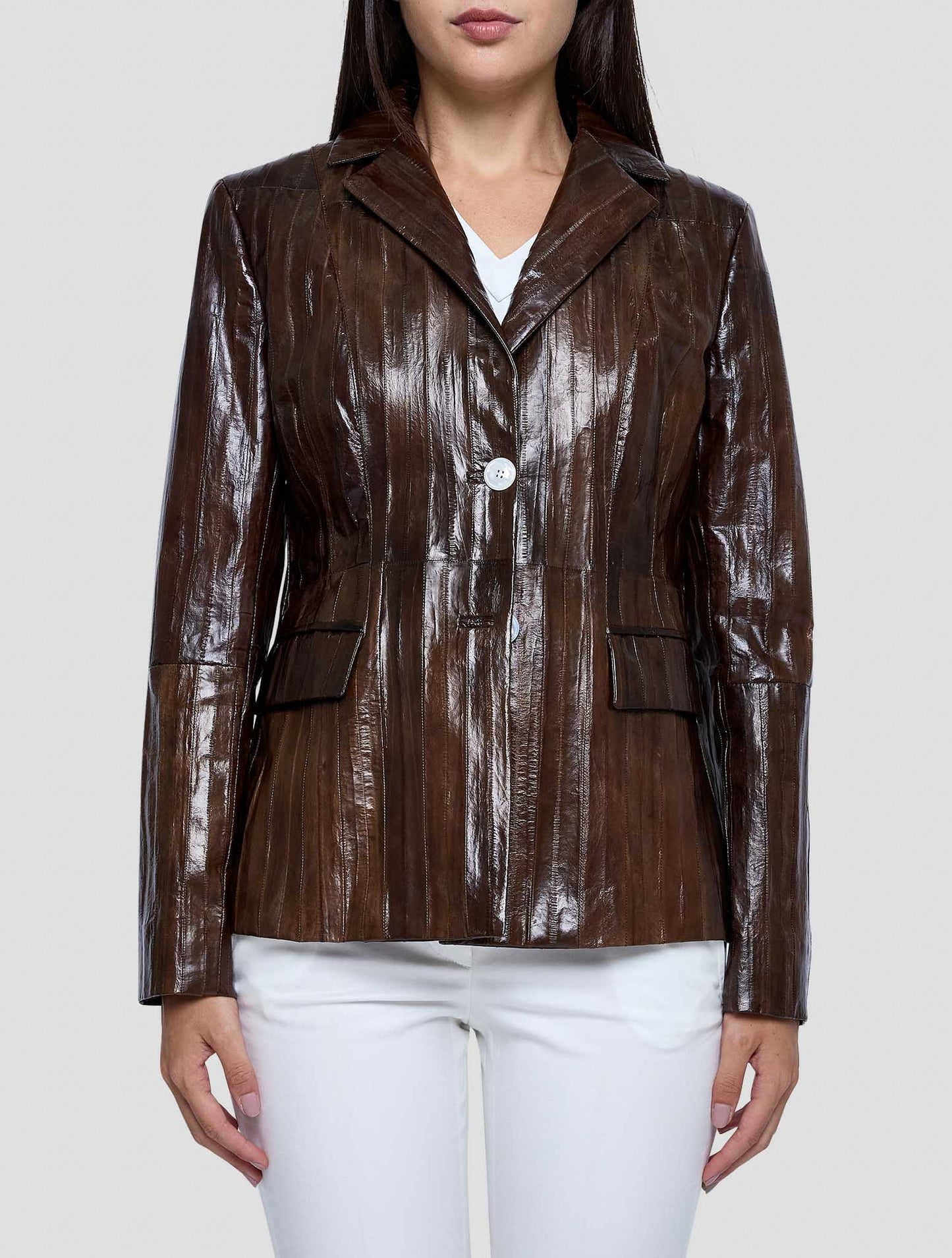 Kiton Brown Leather Eel Blazer Women