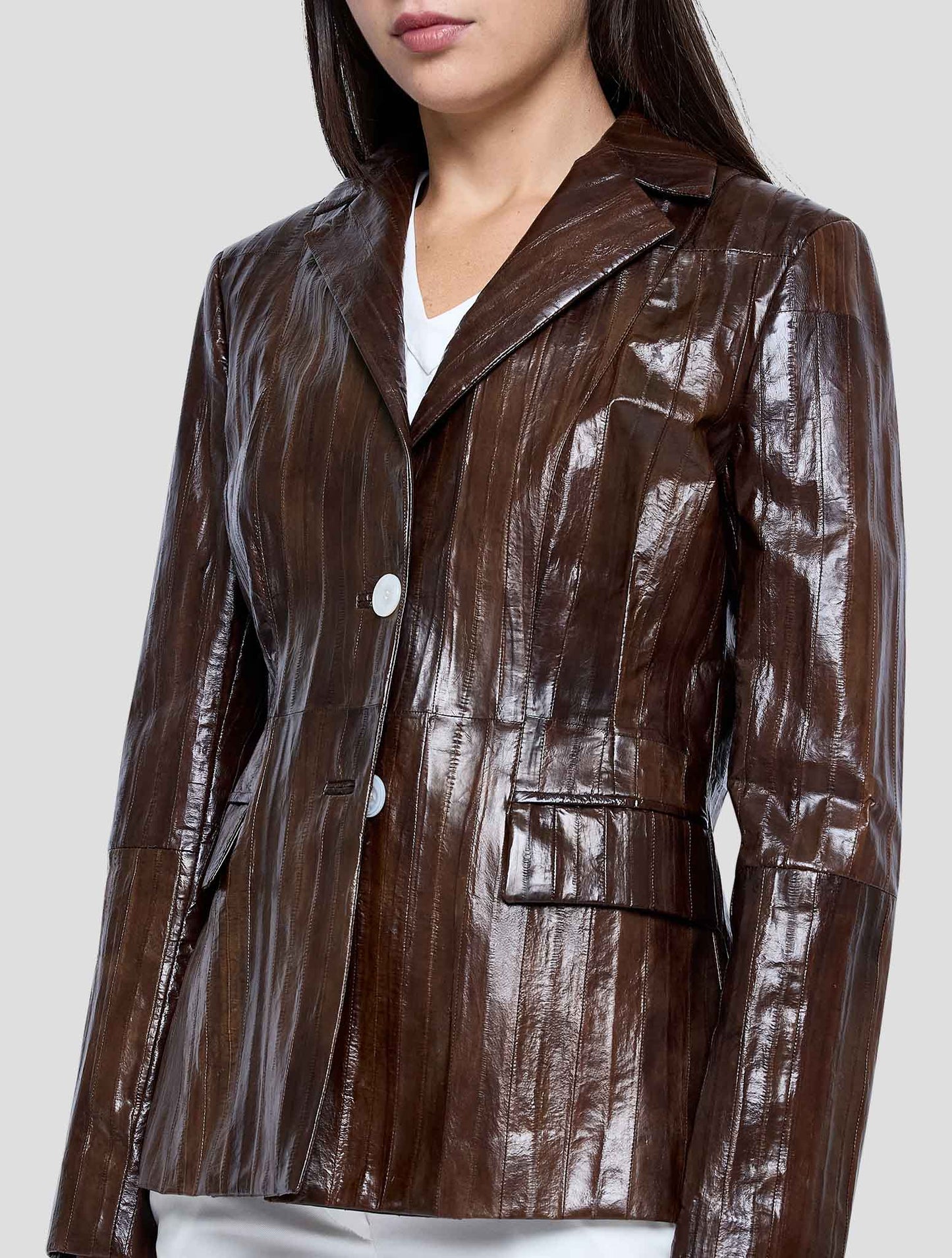 Kiton Brown Leather Eel Blazer Women