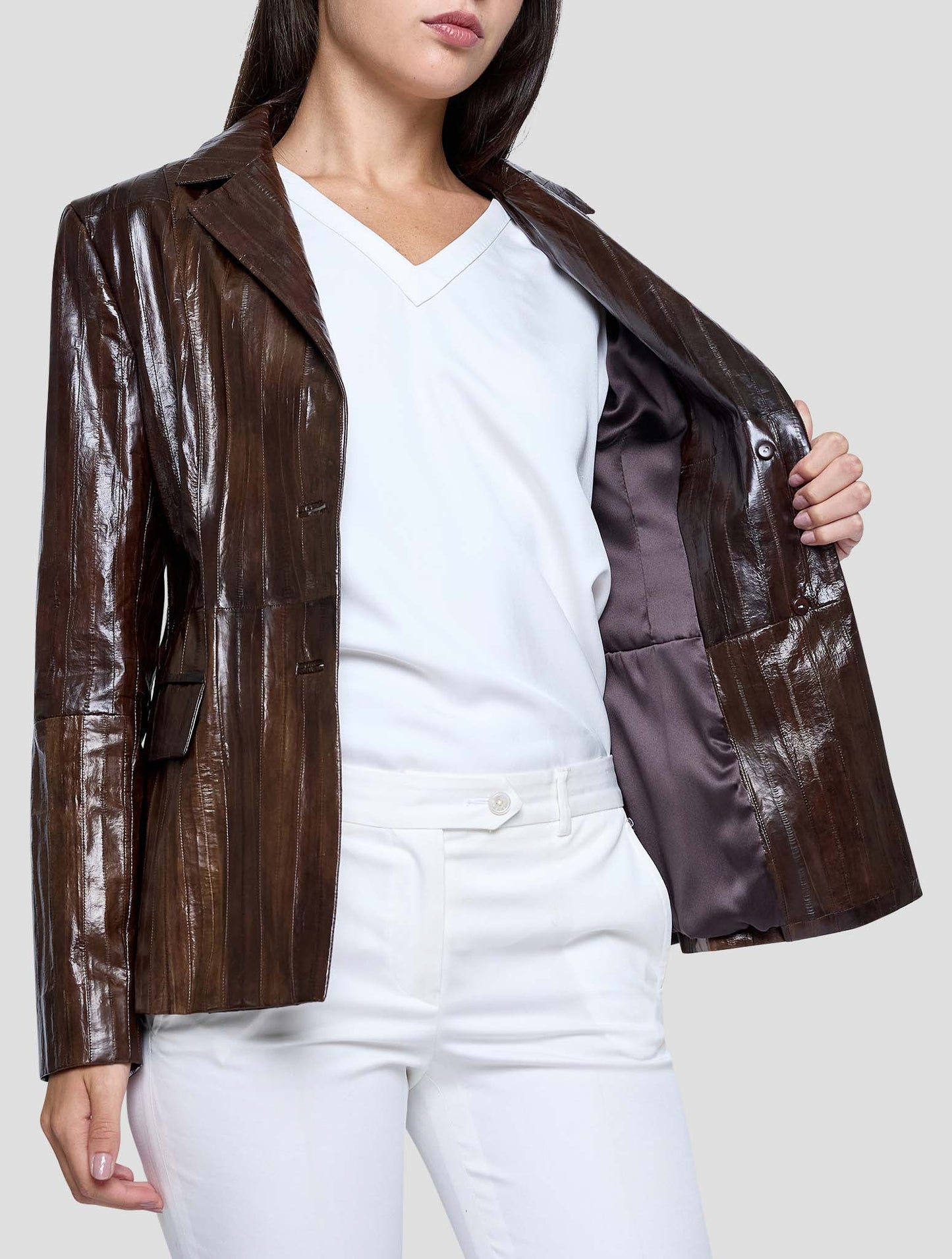 Kiton Brown Leather Eel Blazer Women