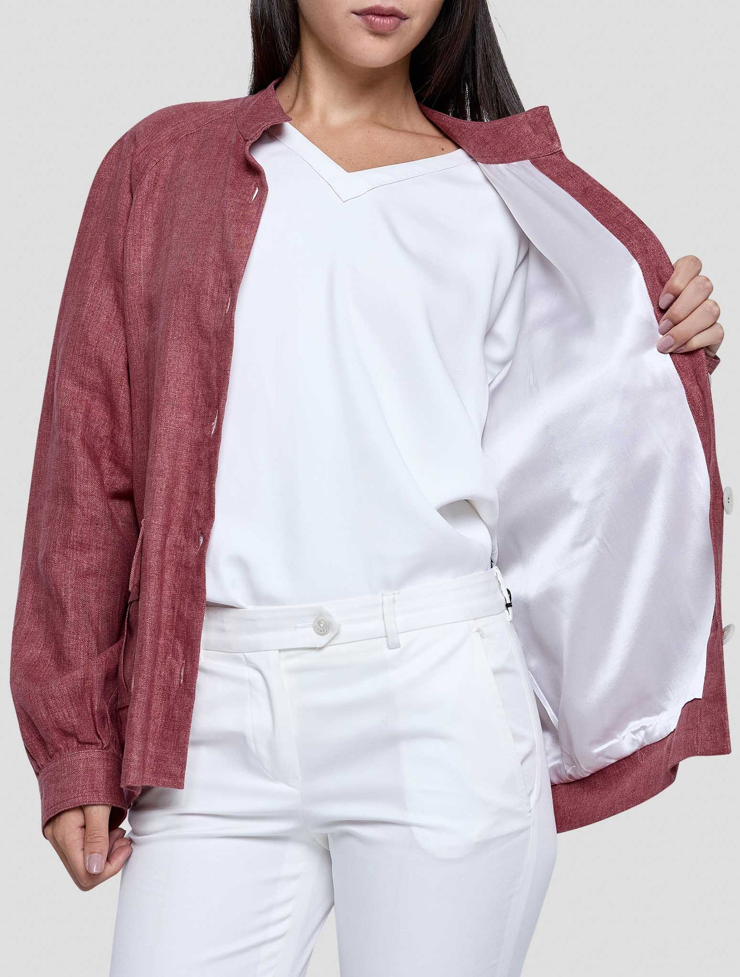 Kiton Burgundy Linen Blazer Women