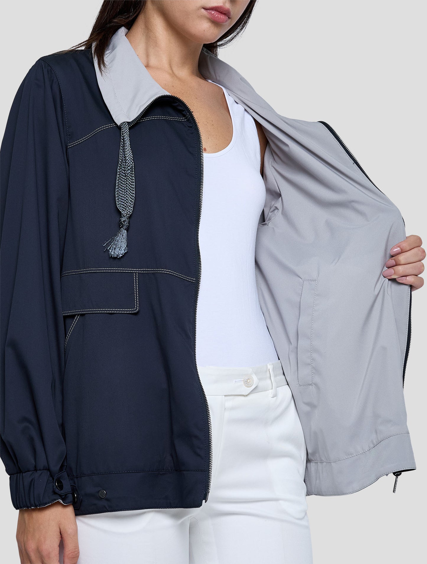 Kiton Gray Silk Reverse Coat Women