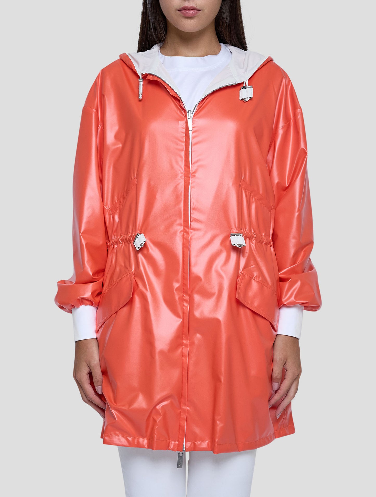 Kiton Orange White Pl Coat Women
