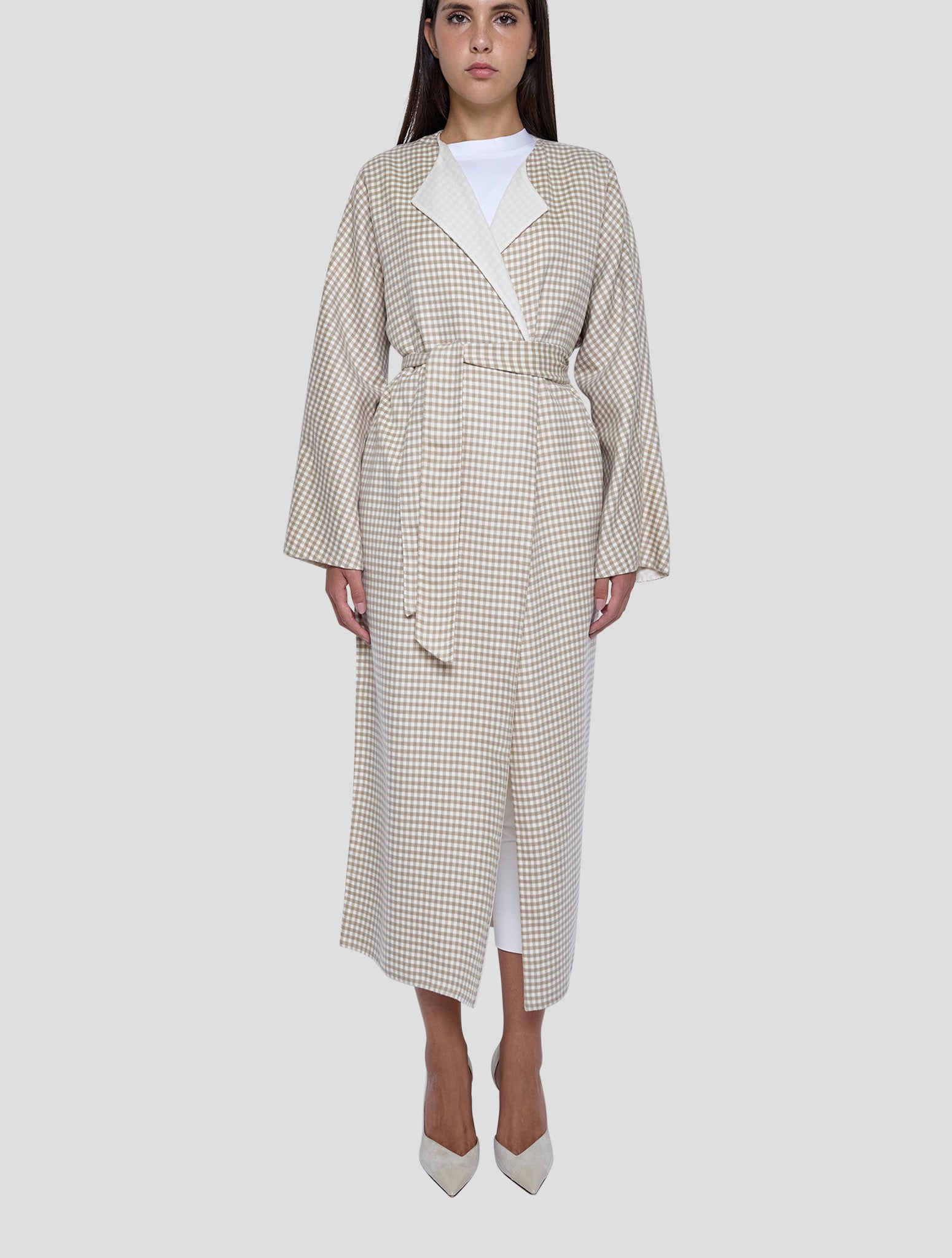 Kiton Beige White Cashmere Overcoat Women