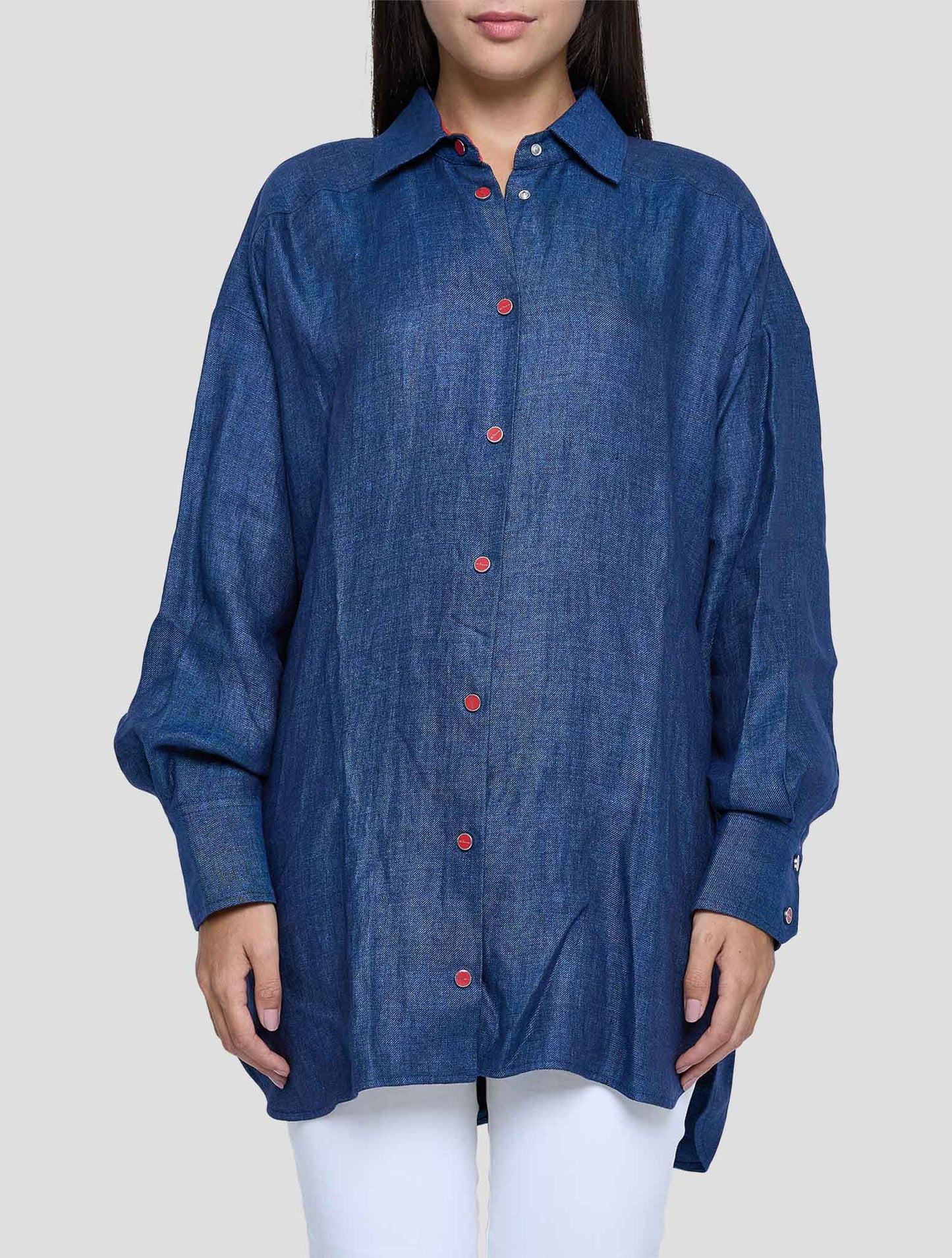 Kiton Blue Linen Shirt Women