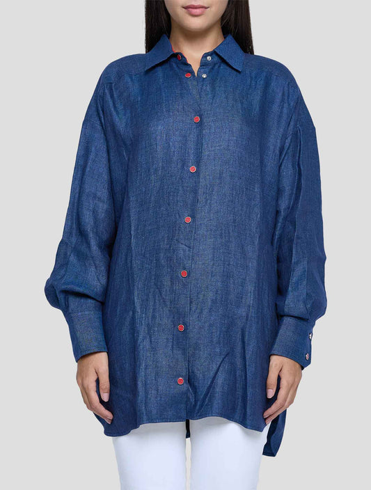 Kiton Blue Linen Shirt Women