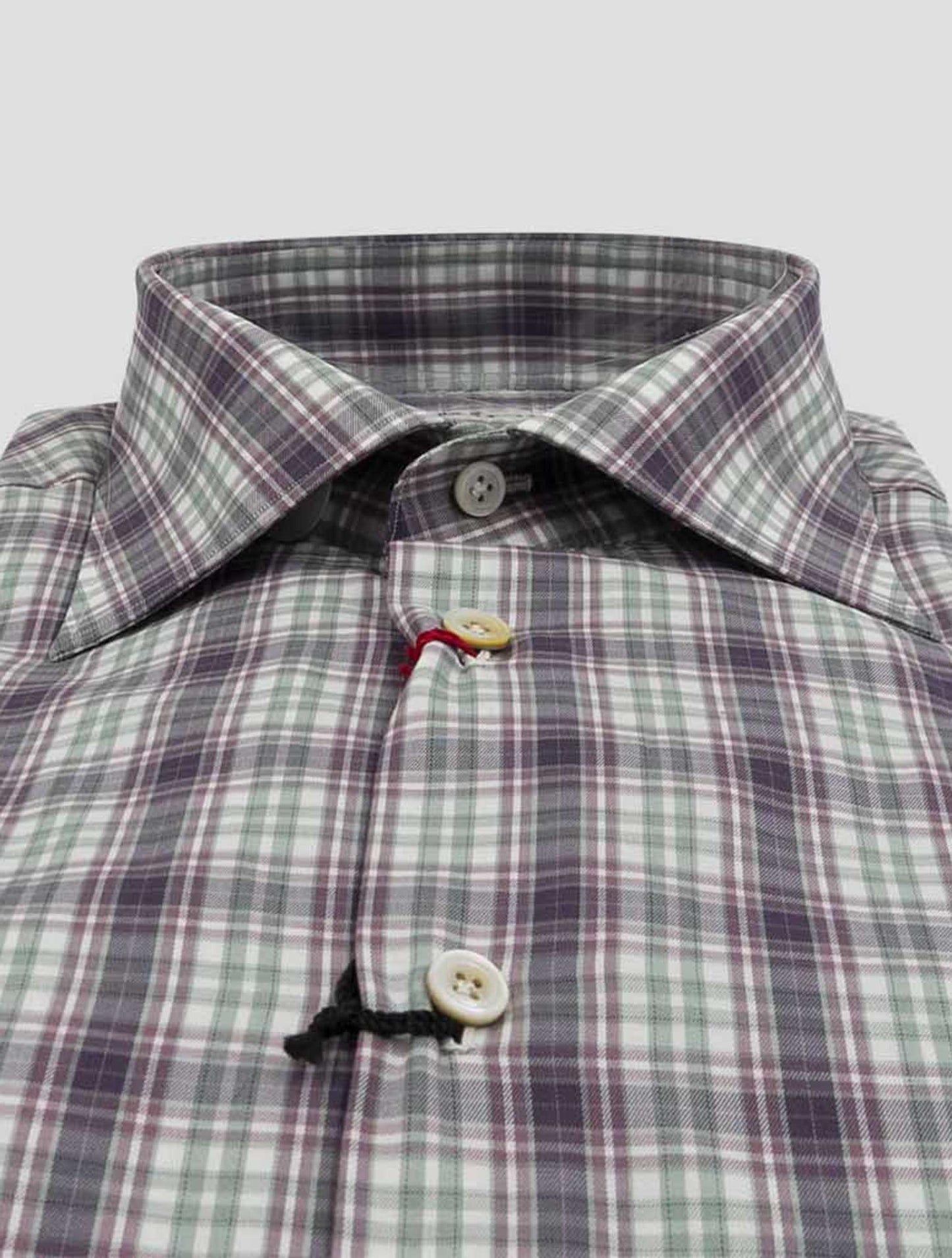 Kiton Burgundy Green Cotton Shirt