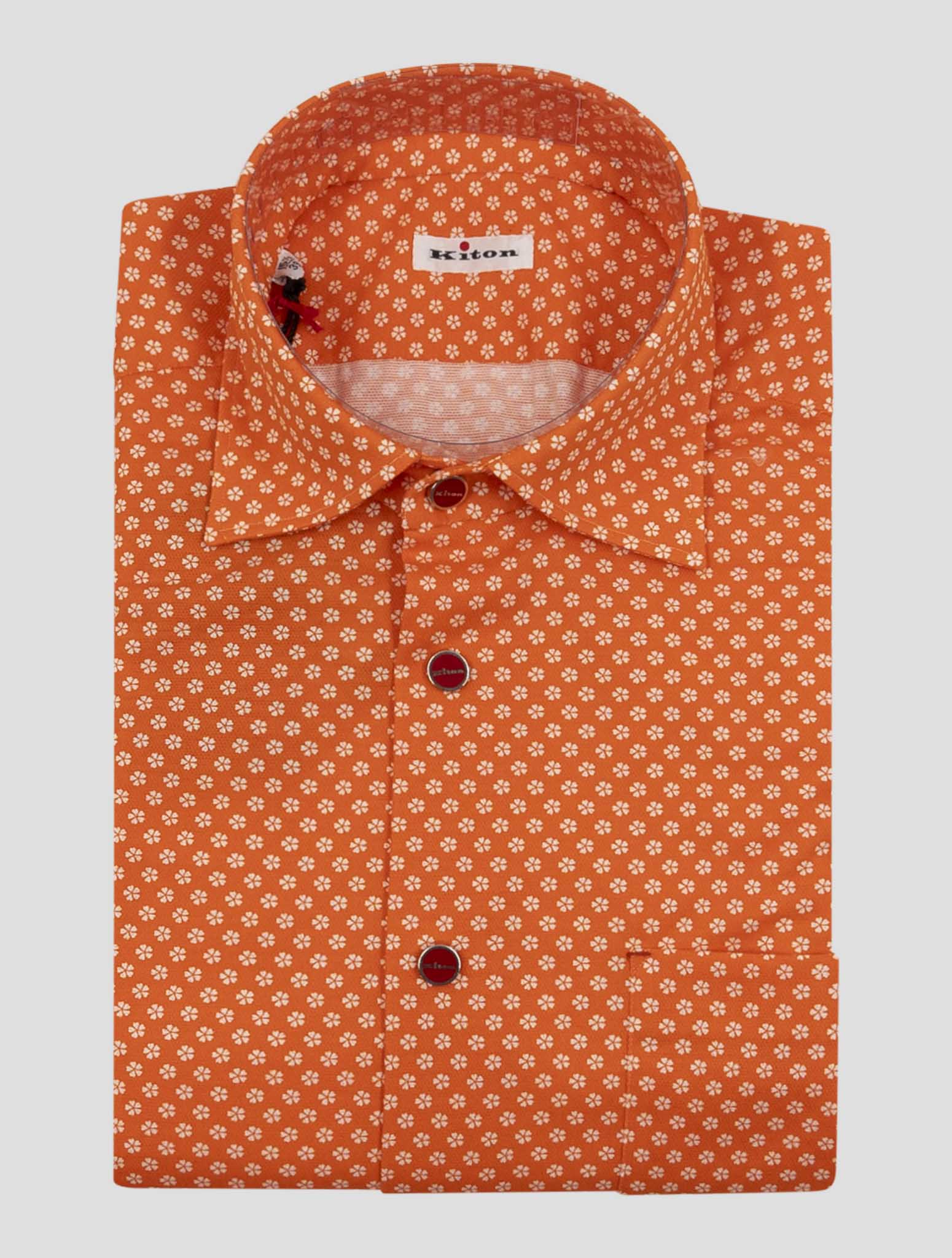 Kiton Orange White Cotton Shirt
