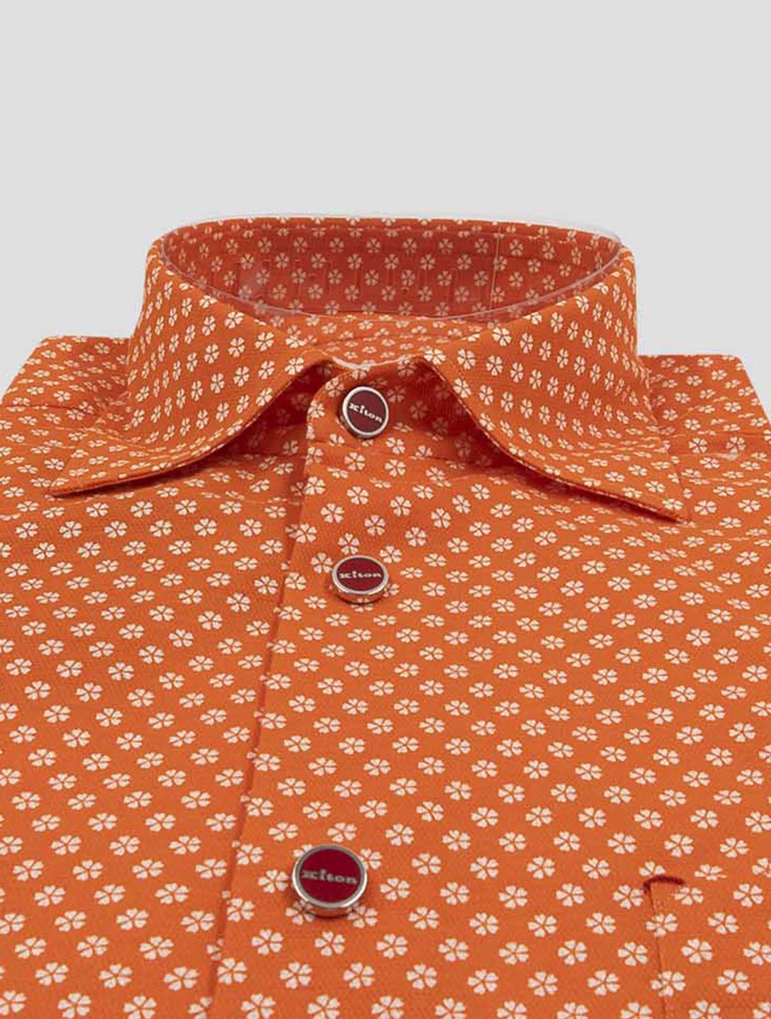 Kiton Orange White Cotton Shirt