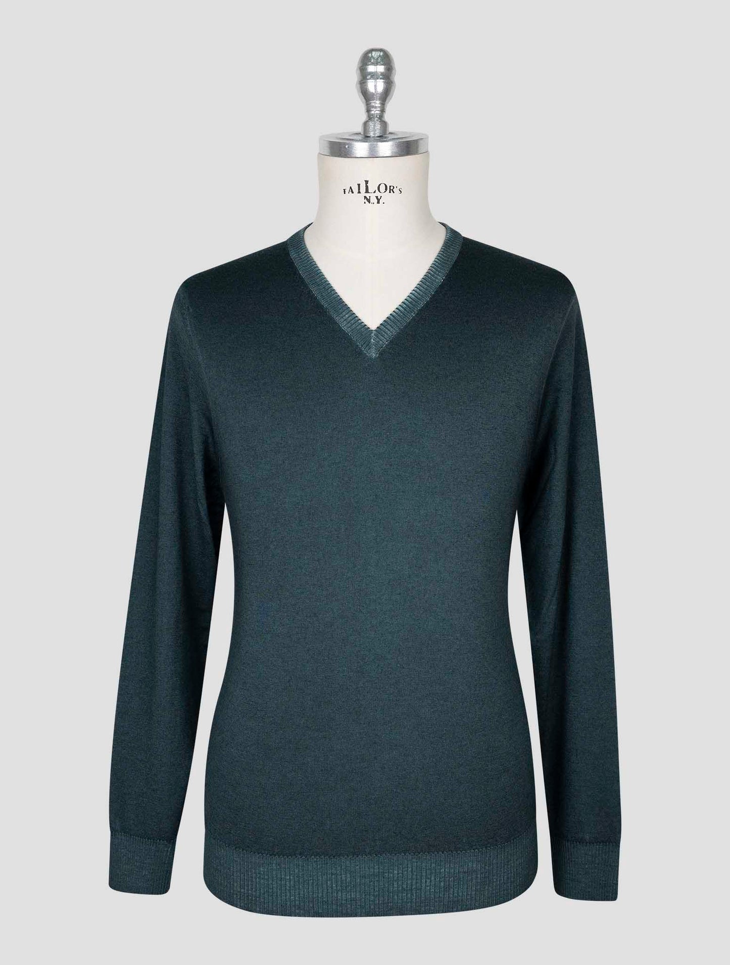Kiton Green Cashmere Sweater V-Neck