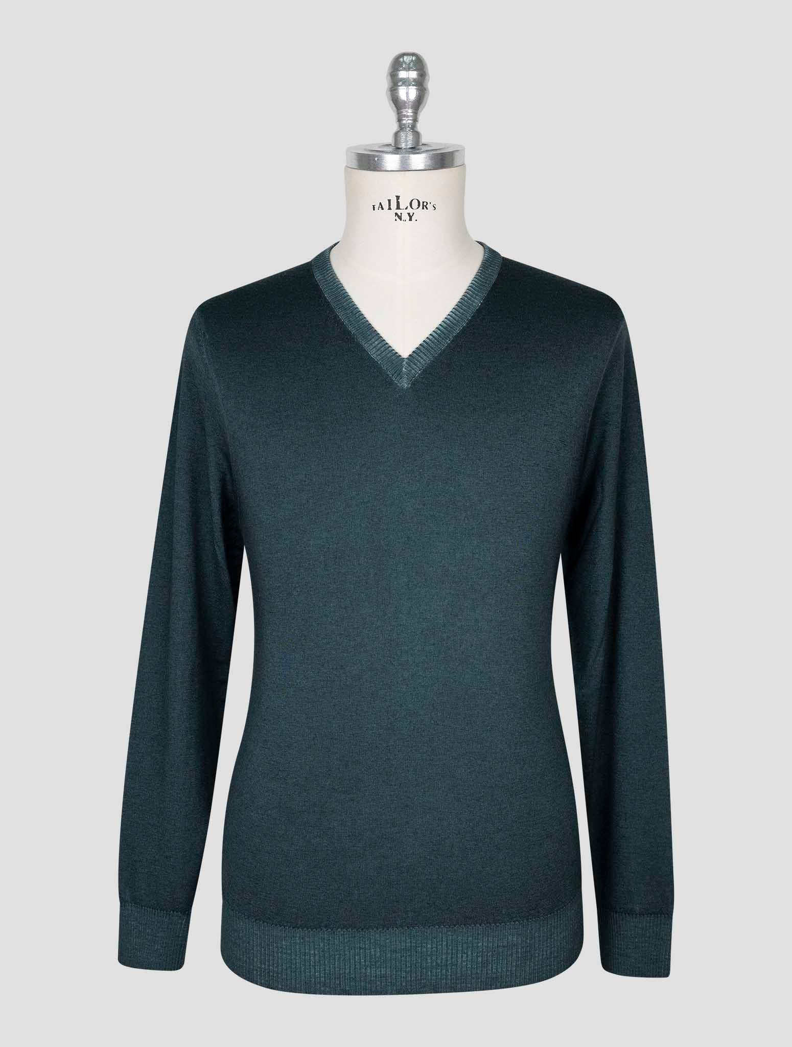 Kiton Green Cashmere Sweater V-Neck