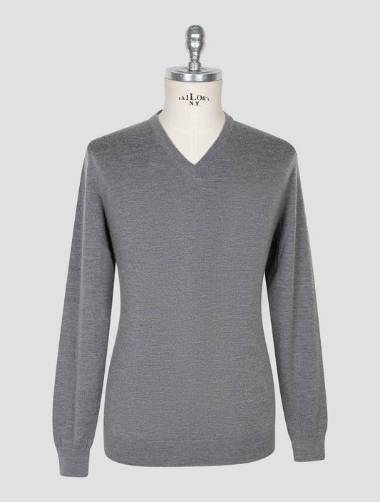 Kiton Black Cashmere Silk Sweater V-Neck