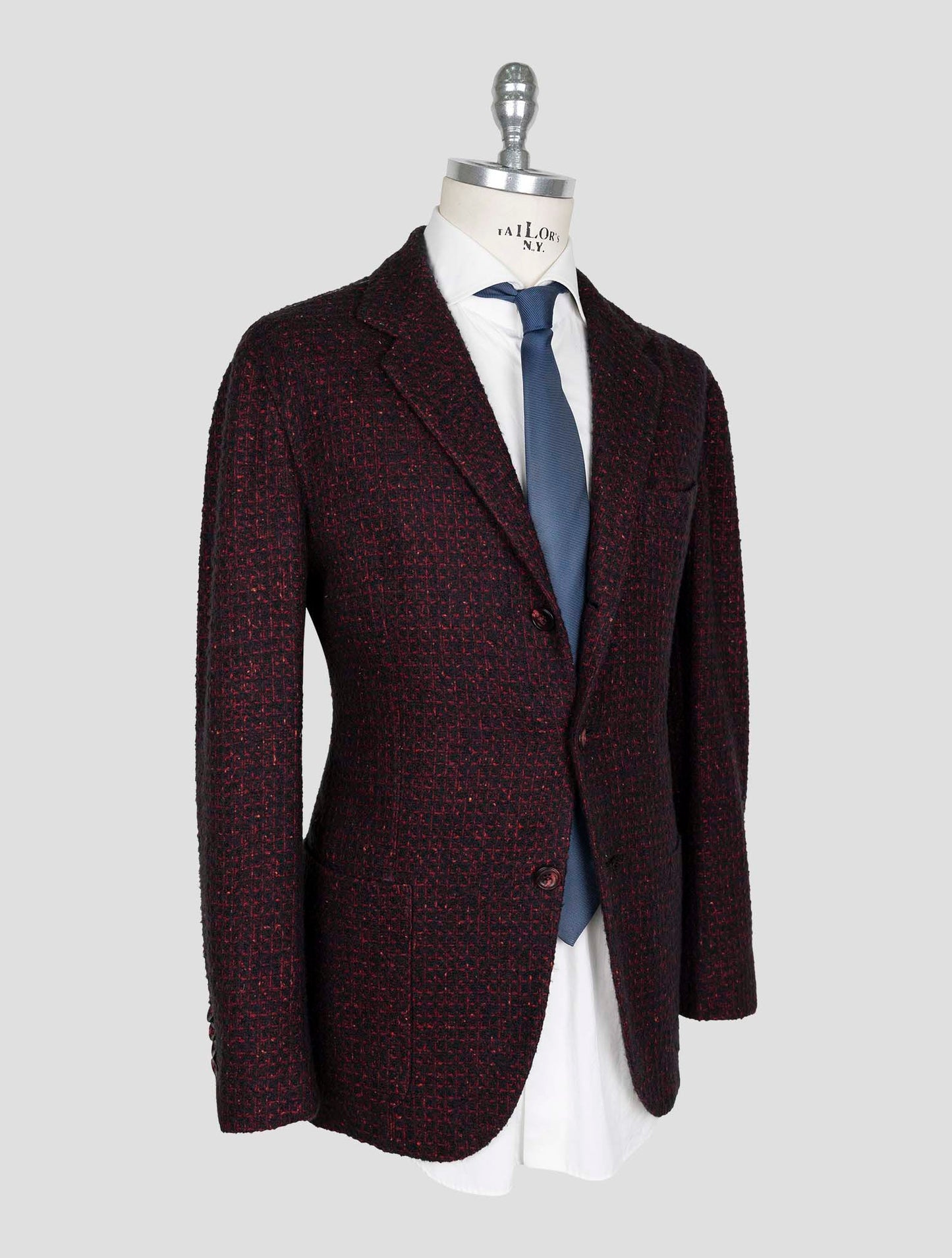 Kiton Burugndy Blue Cashmere Silk Blazer