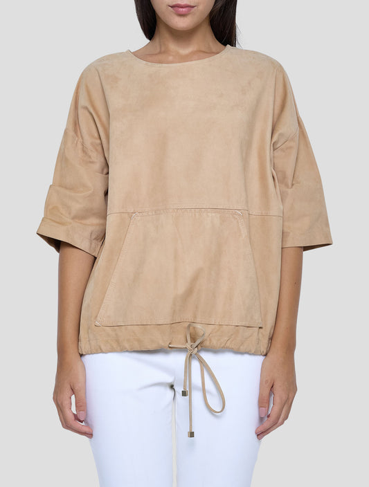 Kiton Beige Leather Suede Sweater Women
