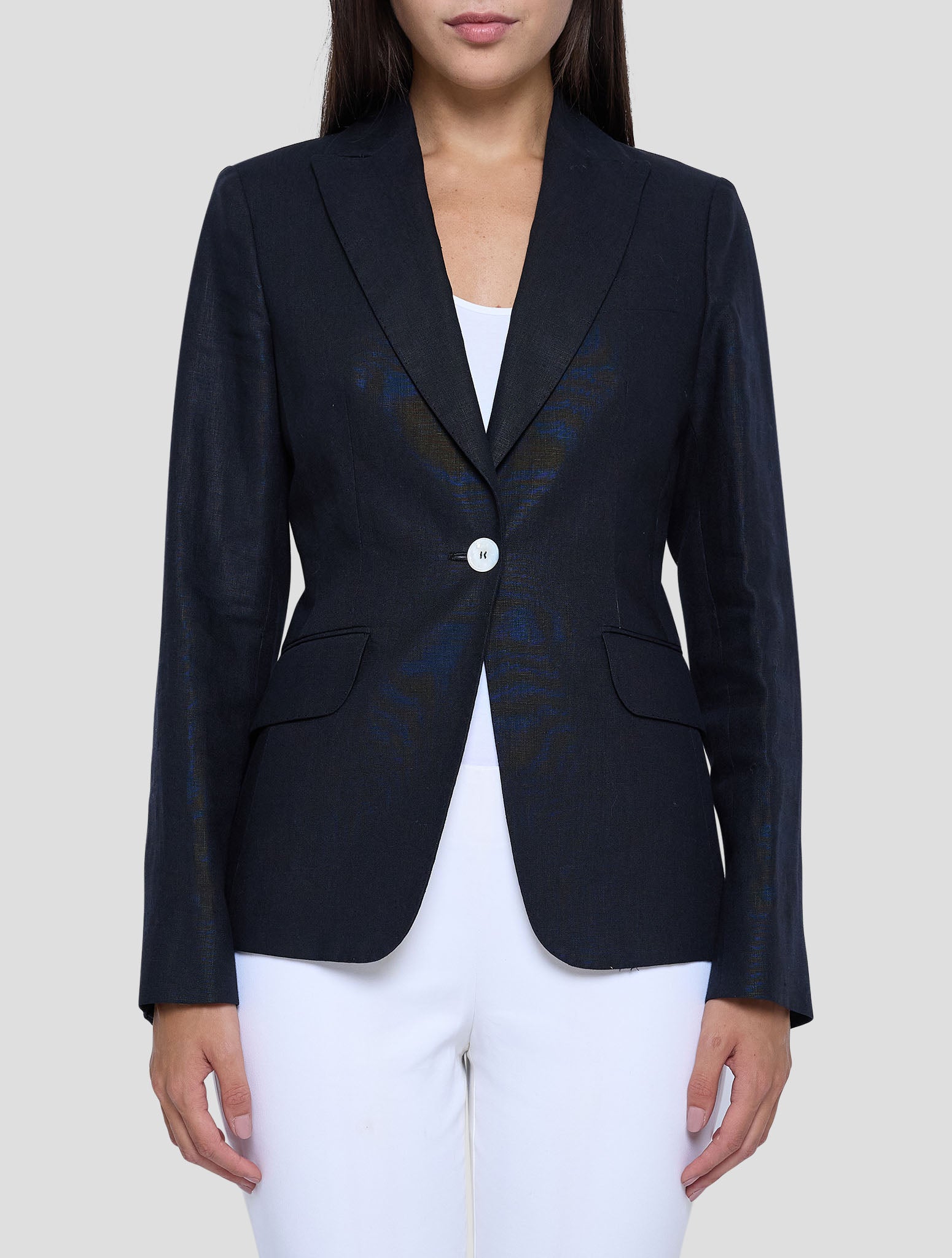 Kiton Black Linen Blazer Women