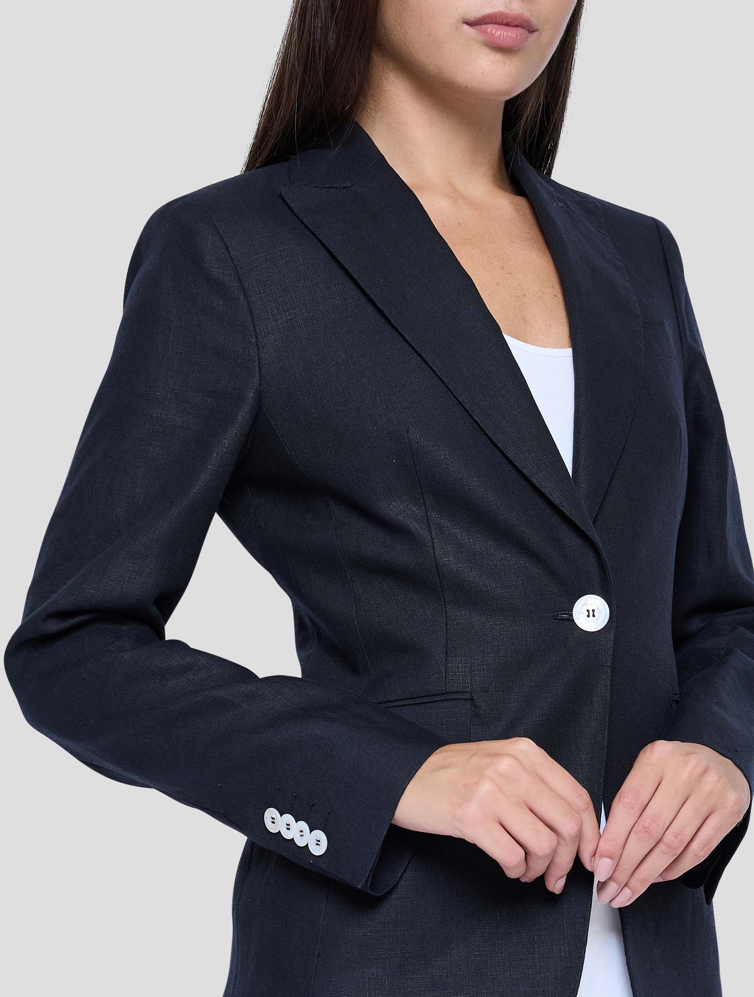 Kiton Black Linen Blazer Women