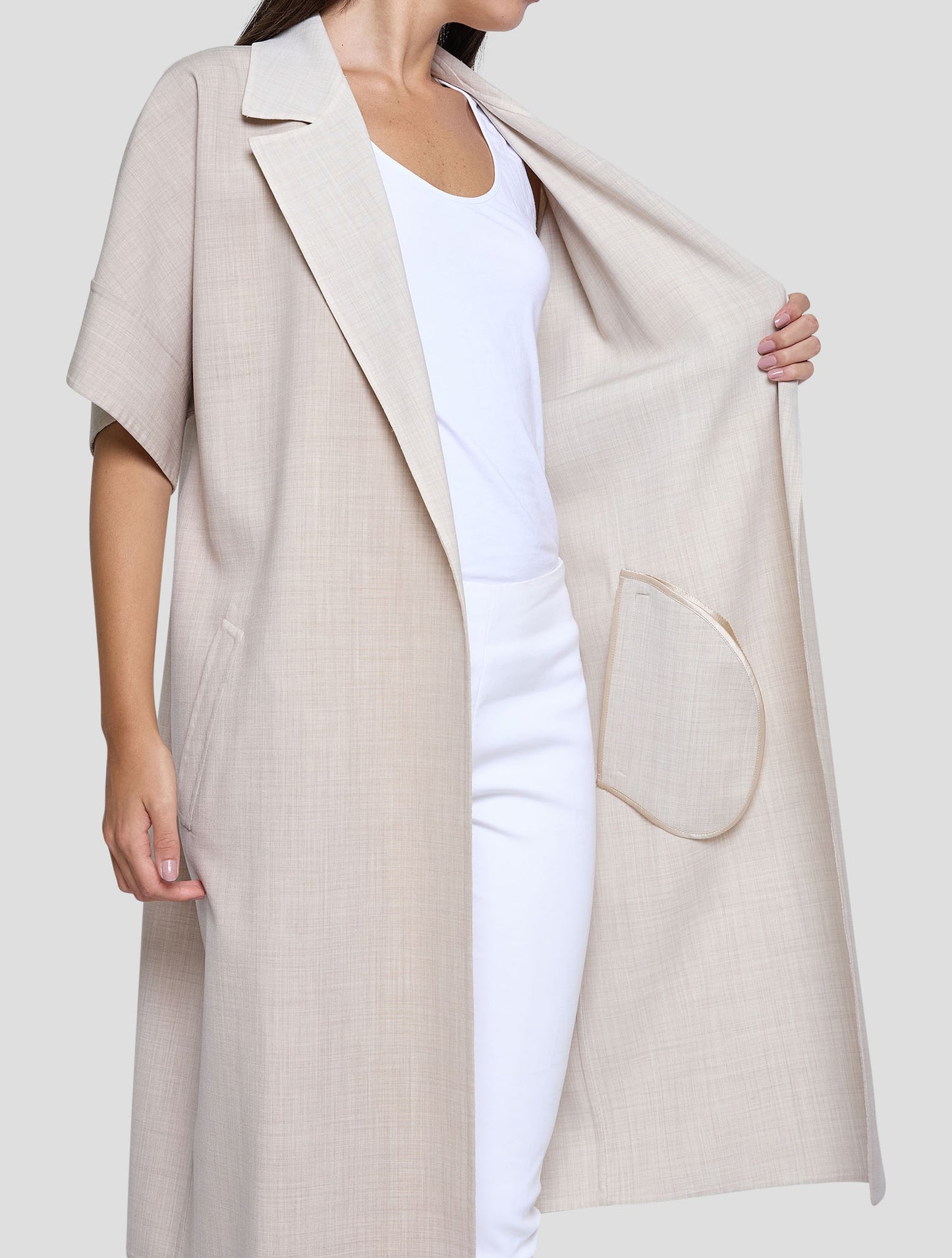 Kiton Beige Virgin Wool Ea Overcoat Blazer