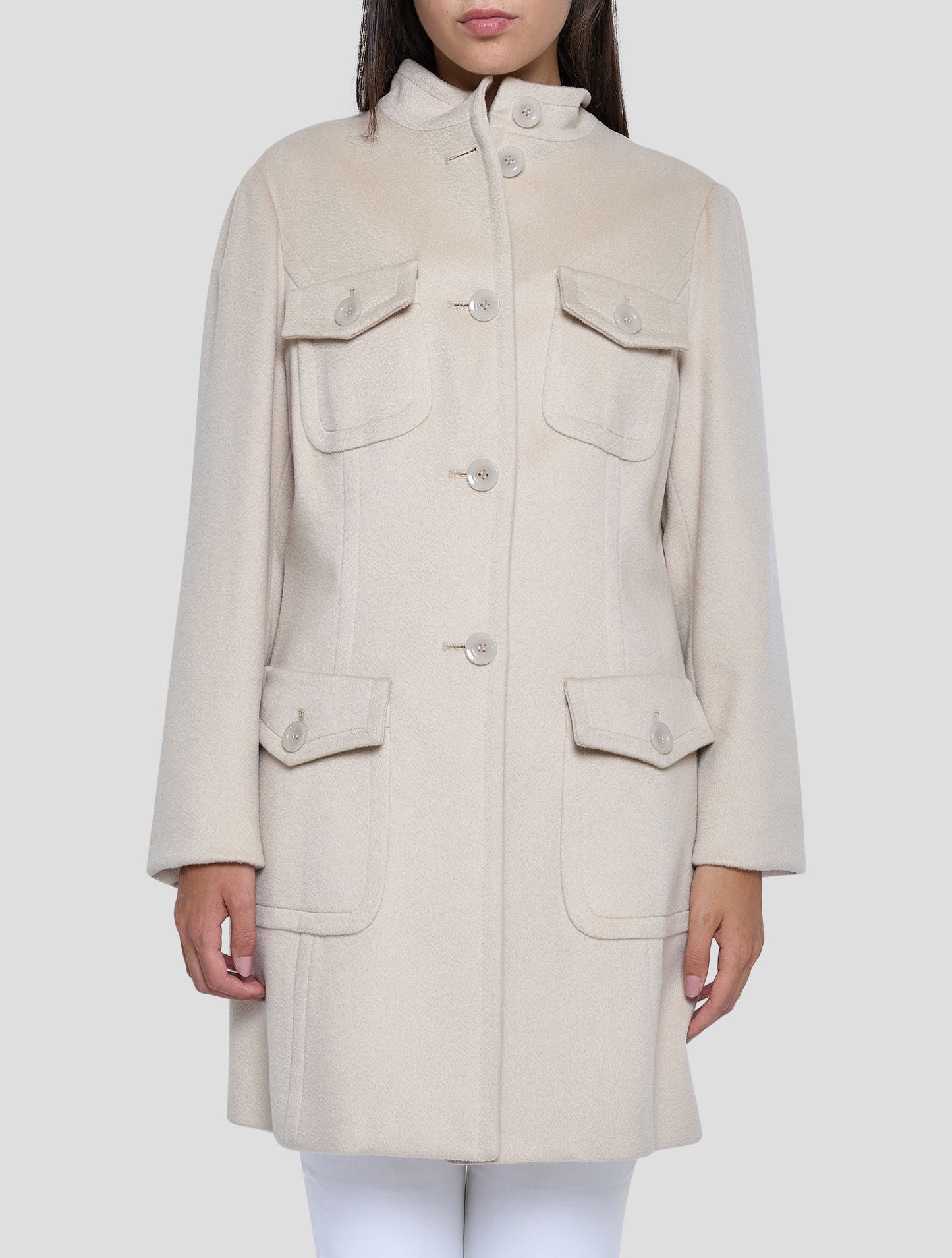 Kiton White Cashmere Overcoat Women