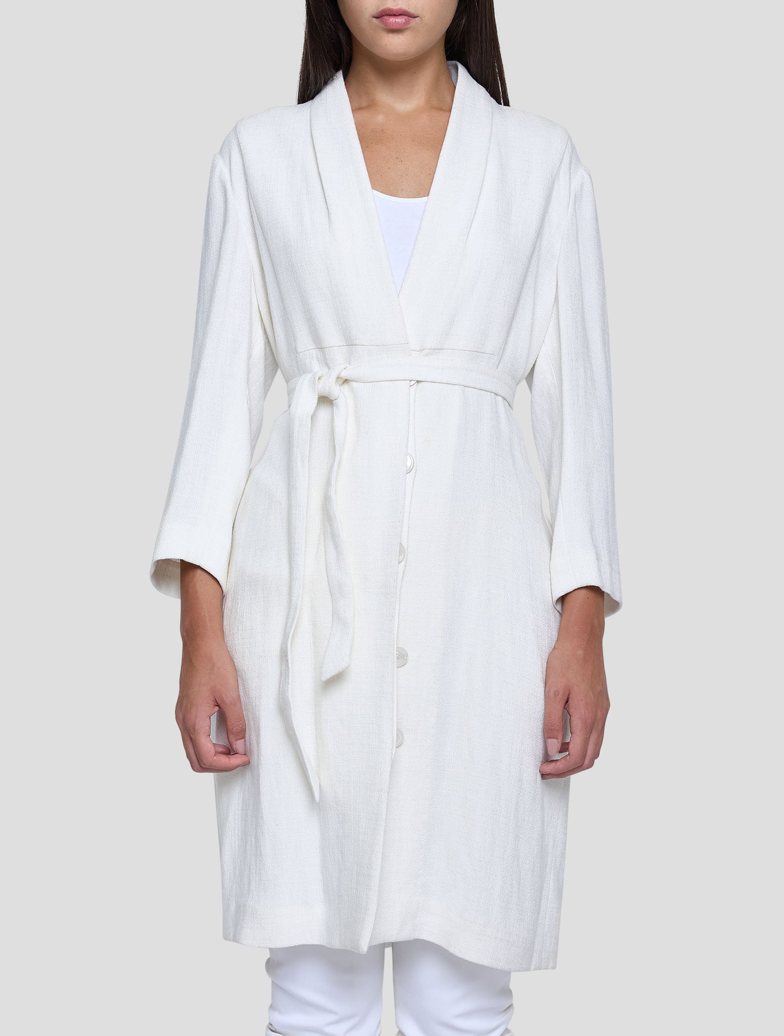 Kiton White Viscose Linen Pa Overcoat Women