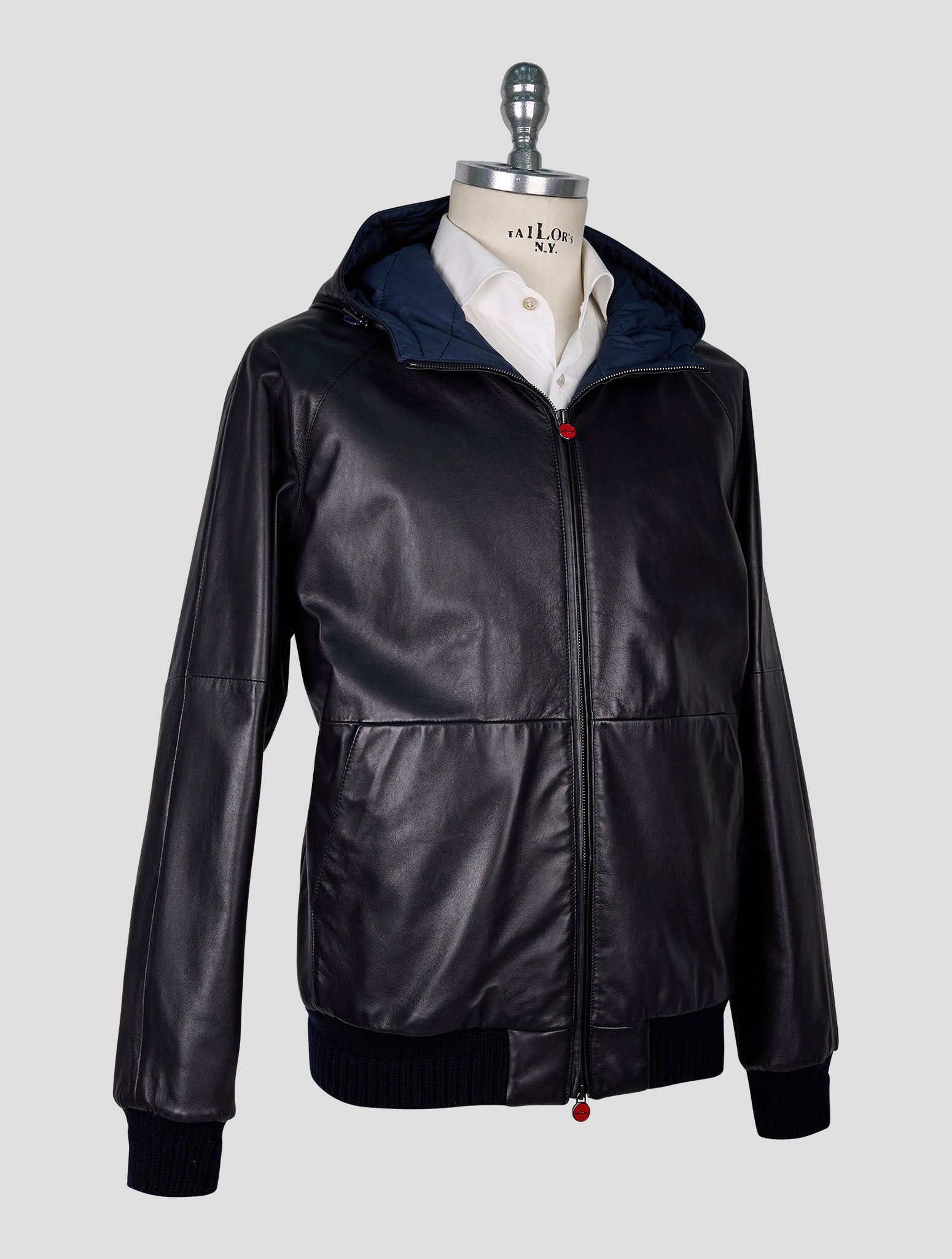 Kiton Black Leather Lamb Coat