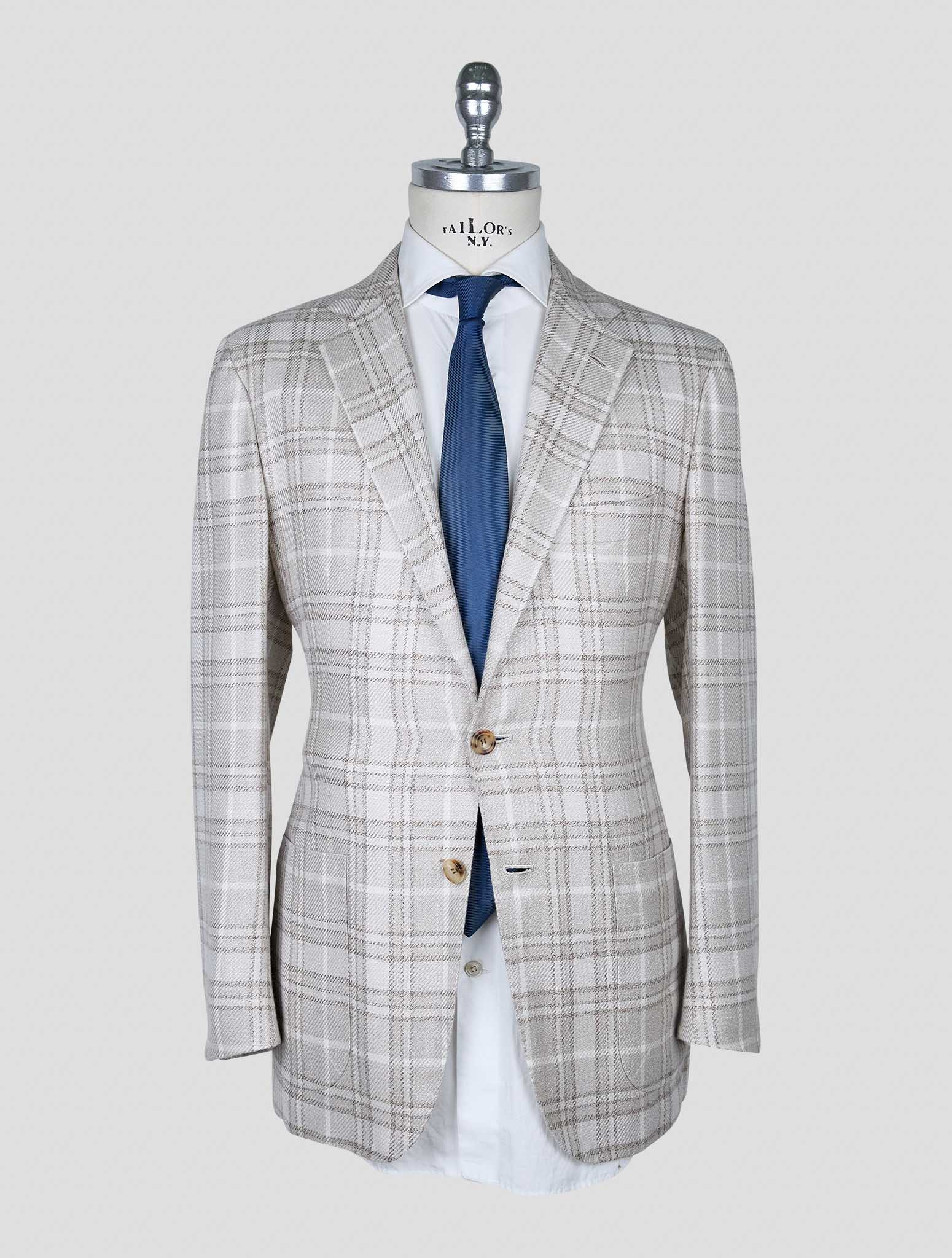 Kiton Beige White Wool Cashmere Silk Linen Blazer