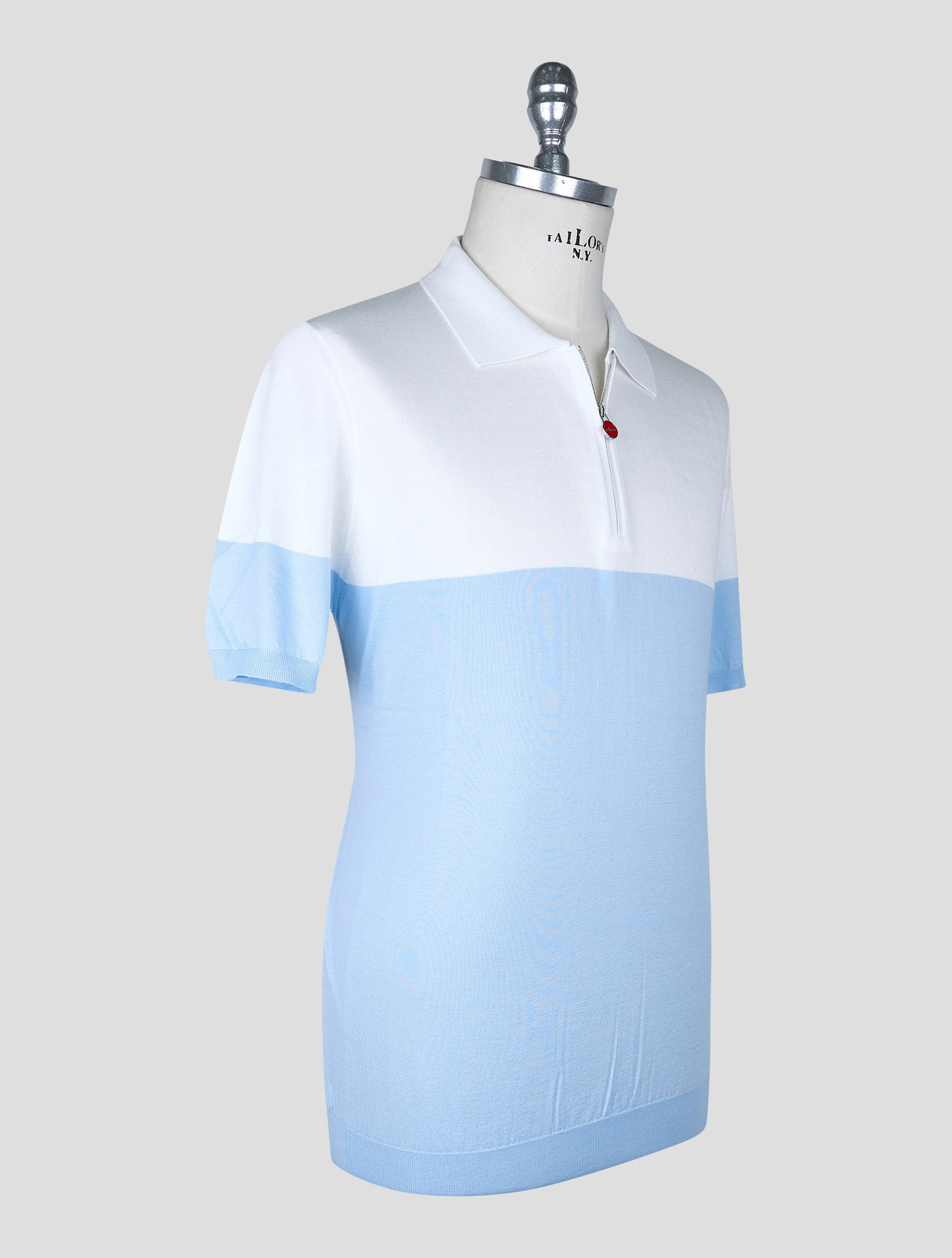Kiton Light Blue White Cotton Polo