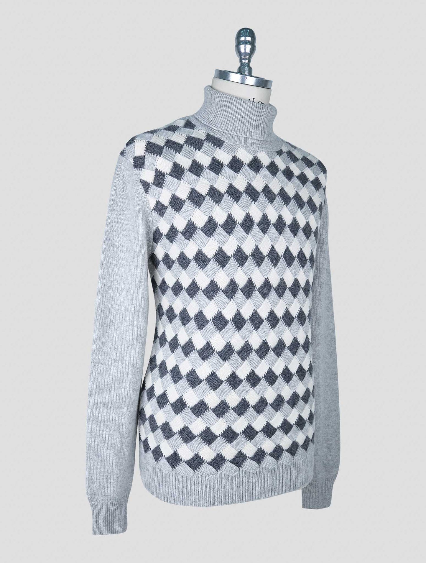 Kiton Gray White Cashmere Sweater Turtleneck