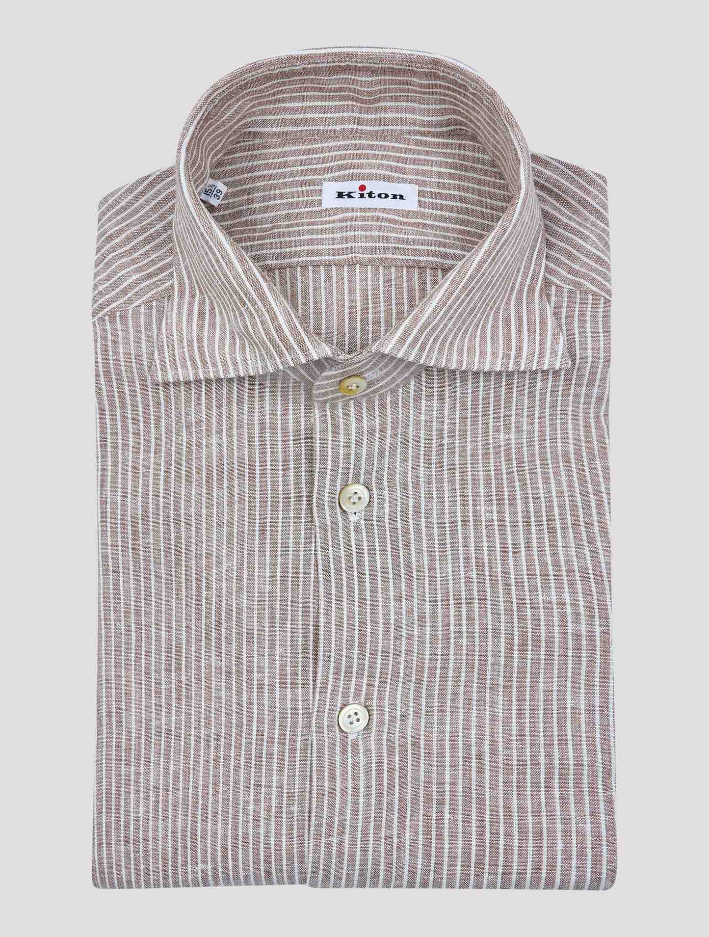 Kiton Brown White Linen Pl Ea Shirt