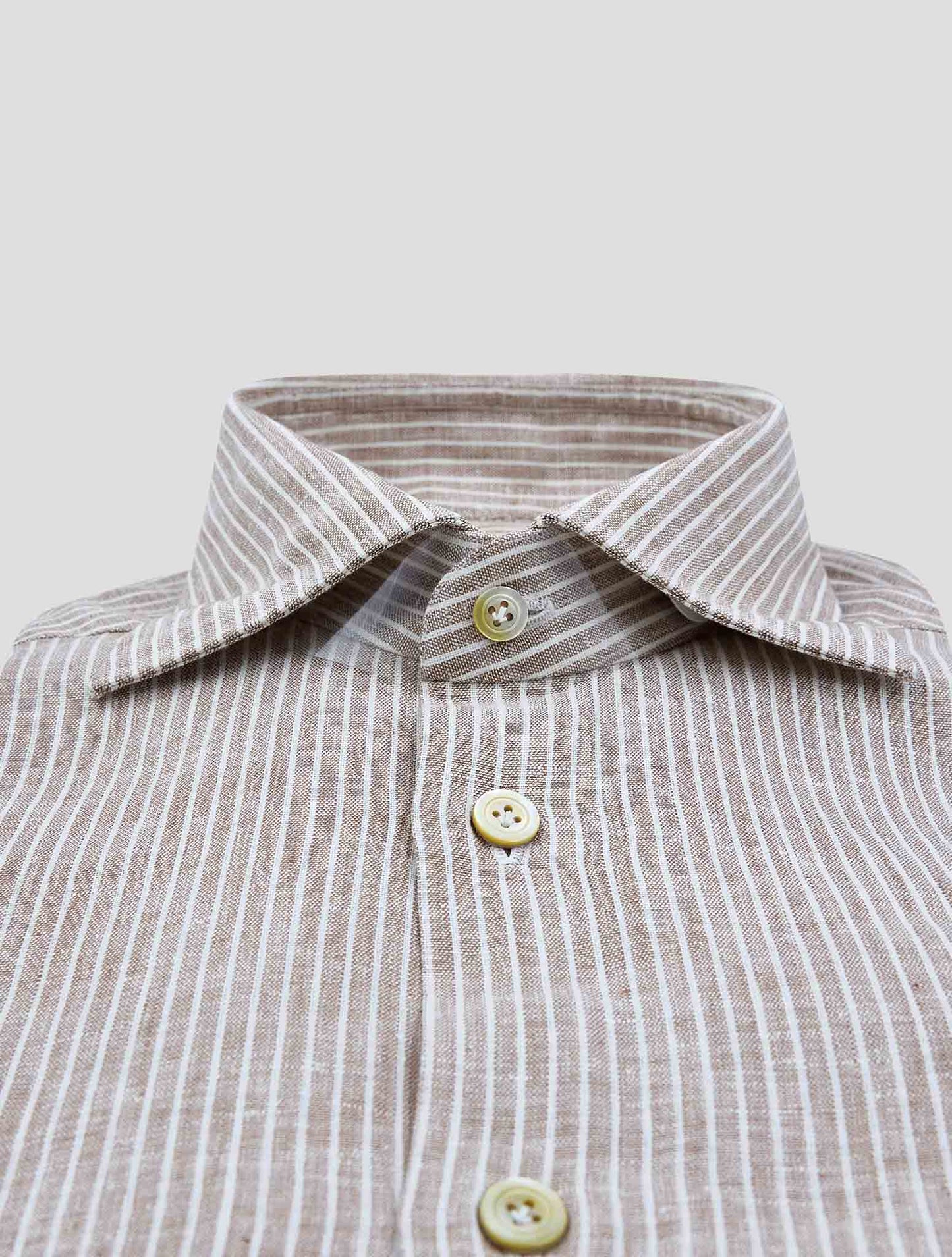 Kiton Brown White Linen Pl Ea Shirt