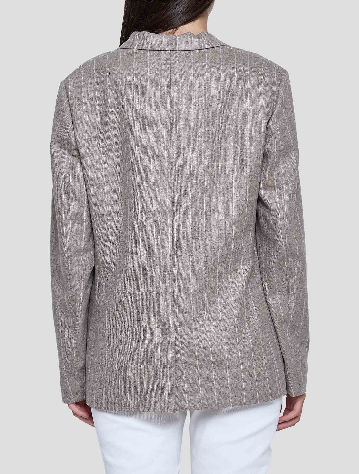 Kiton Brown White Wool Blazer Women