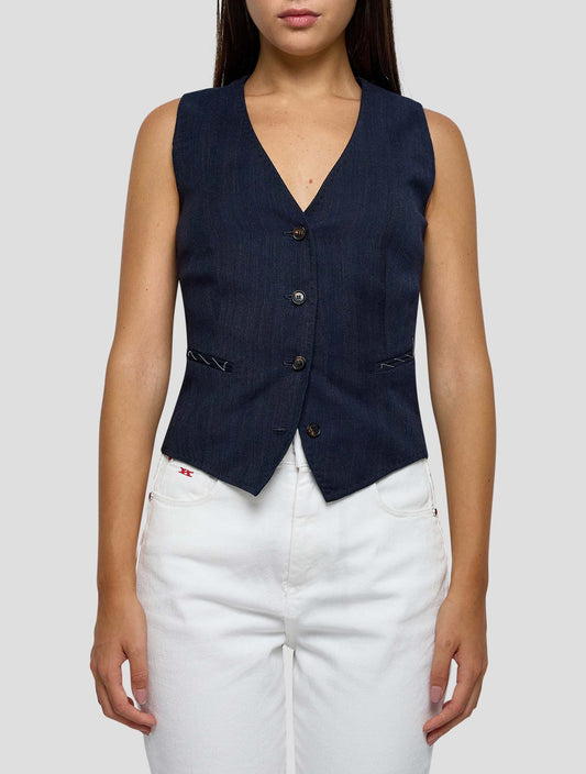 Kiton Blue Virgin Wool Vest Women