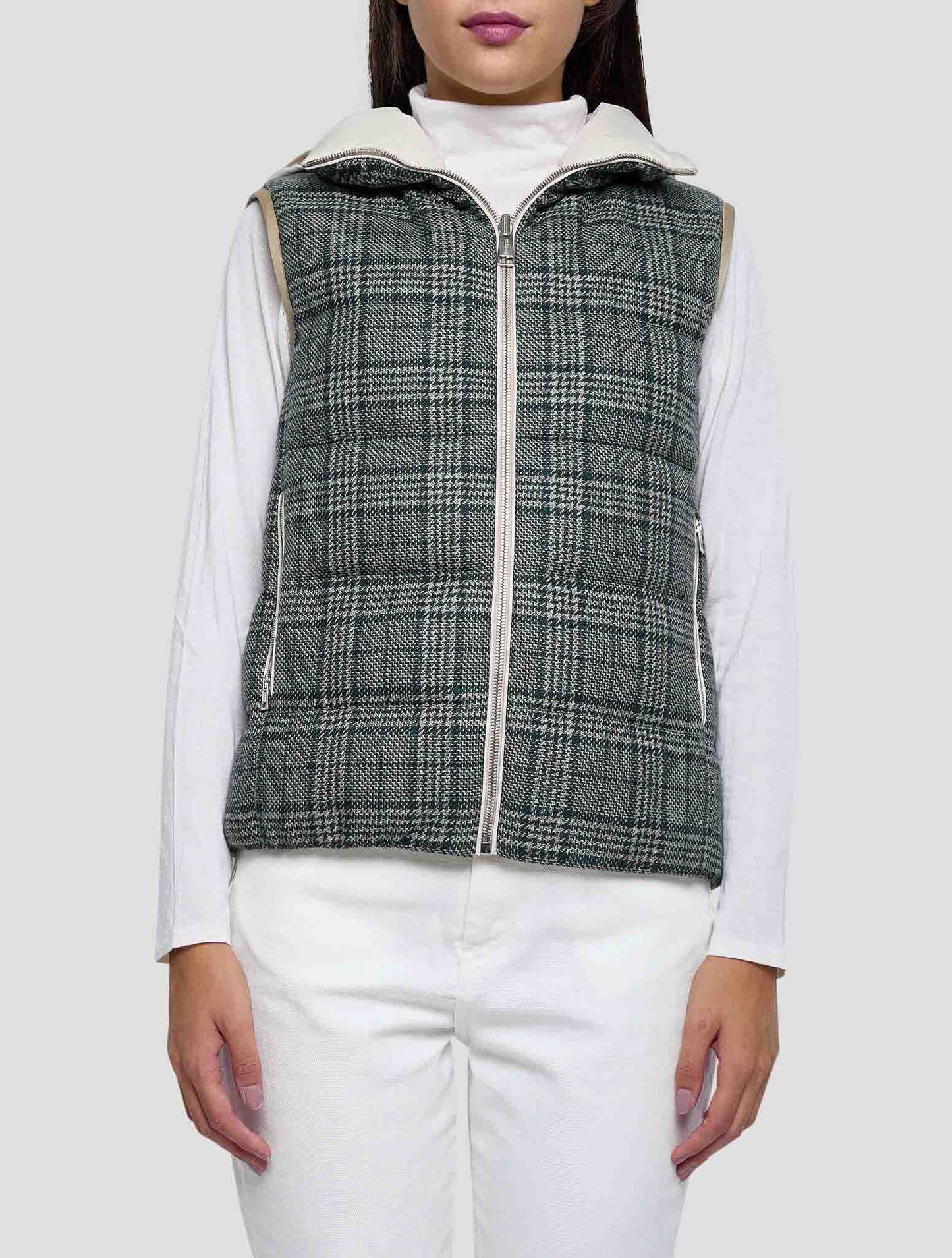 Kiton Green Gray Cashmere Silk Reverse Gilet Women