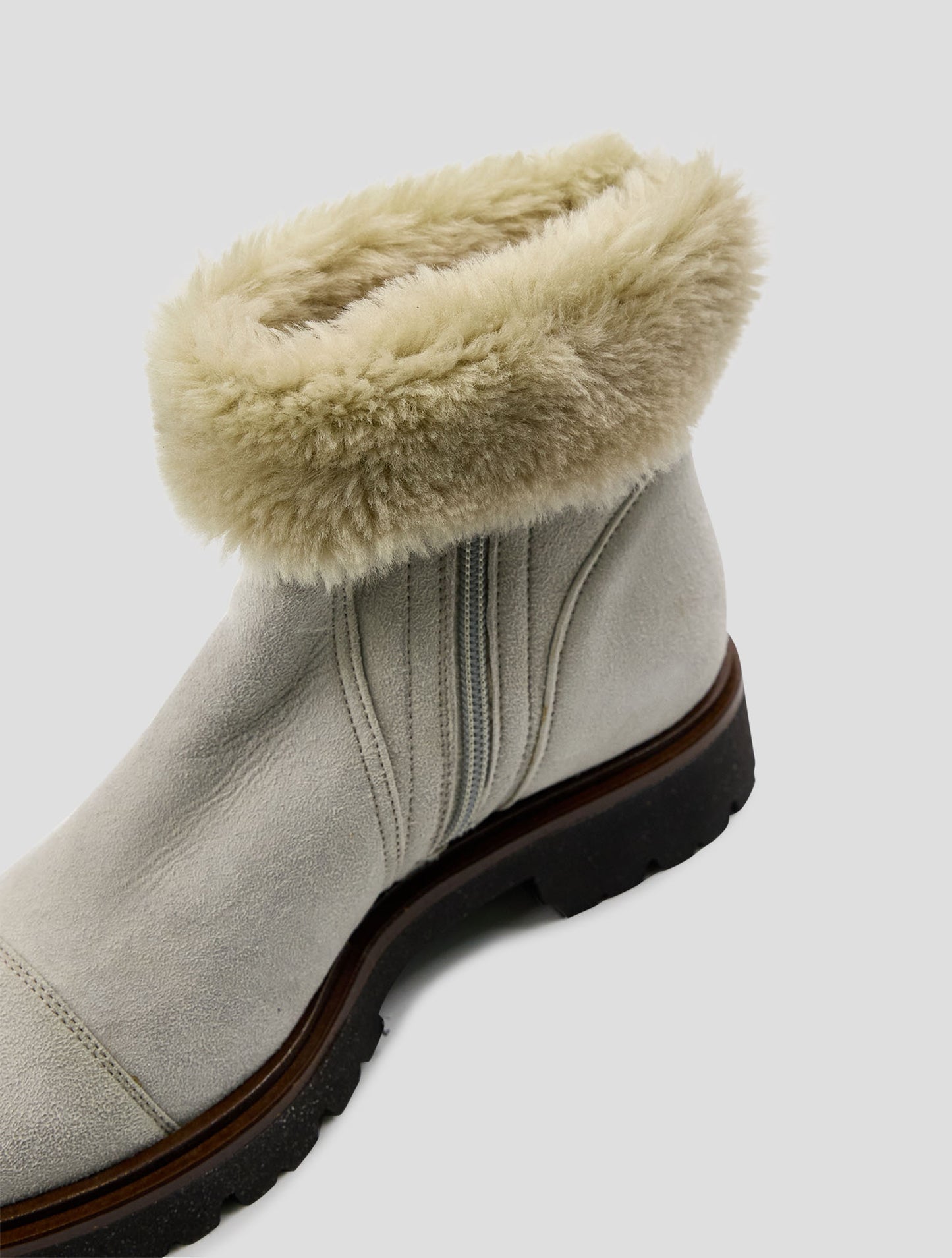 Kiton Gray Leather Shearling Boots Women