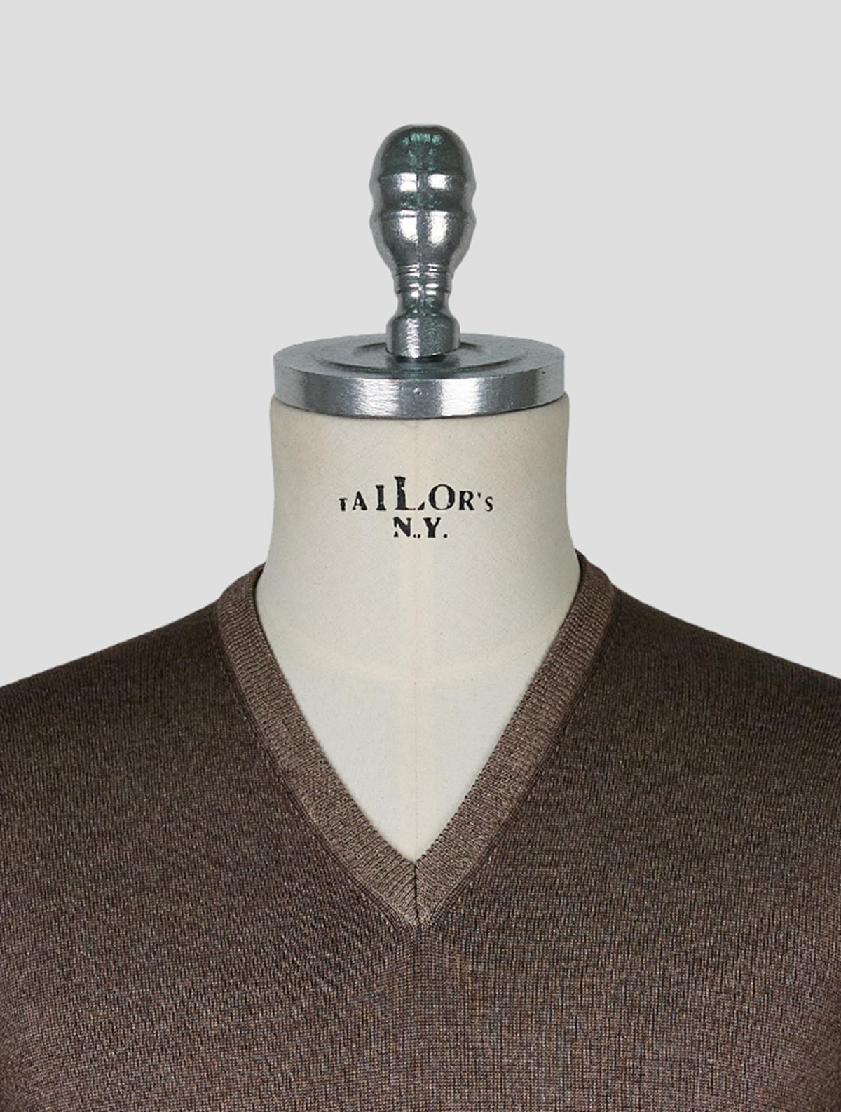Kiton Brown Wool Sweater V-Neck