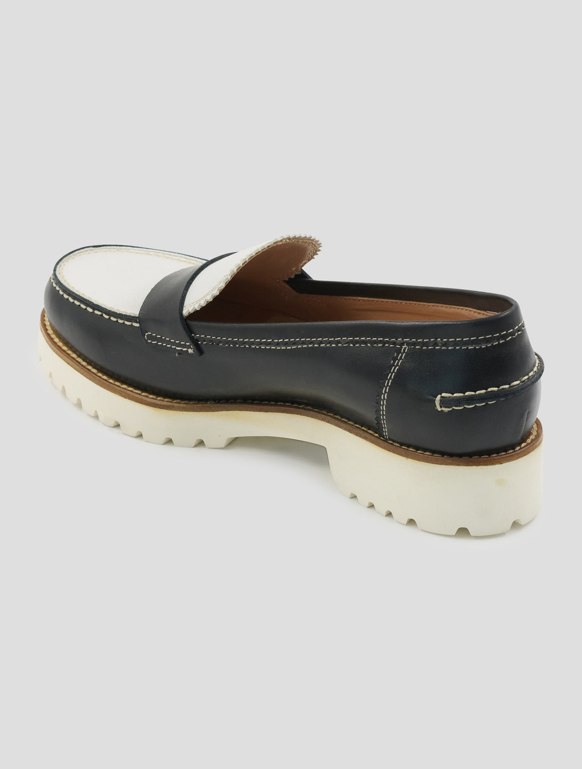 Kiton Black White Leather Loafers