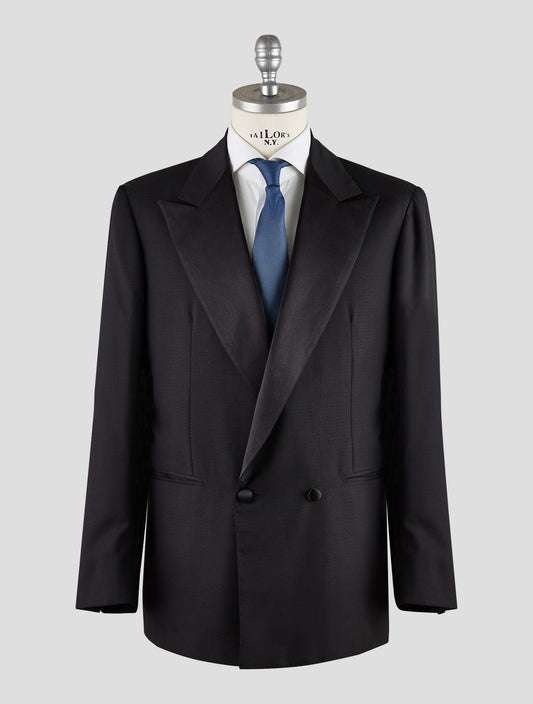 Kiton Knt Black Virgin Wool Silk Smoking Blazer