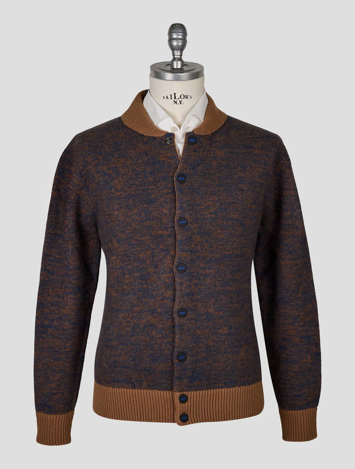 Kiton Knt Brown Blue Virgin Wool Cashmere Coat