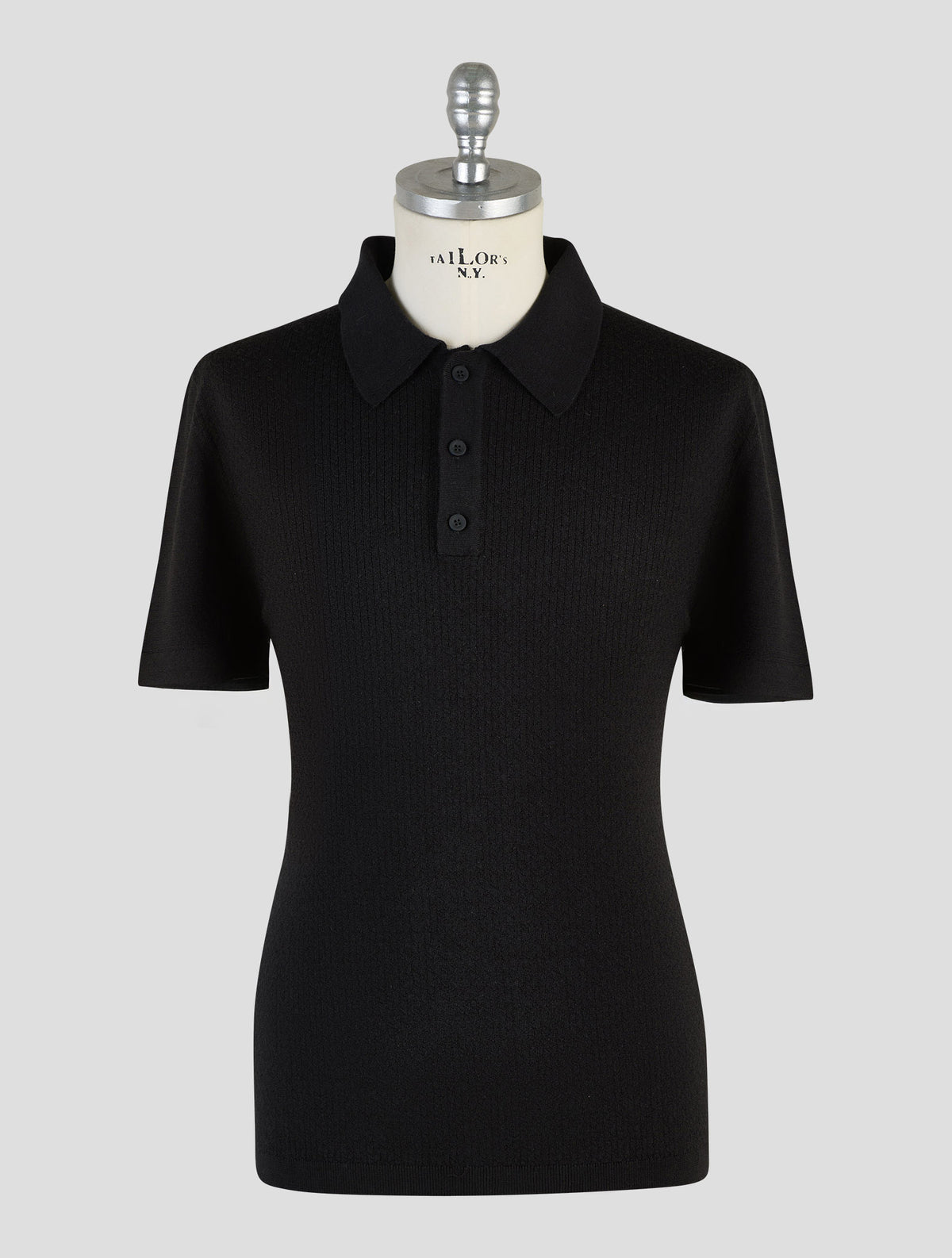 Kiton Knt Black Virgin Wool Silk Polo