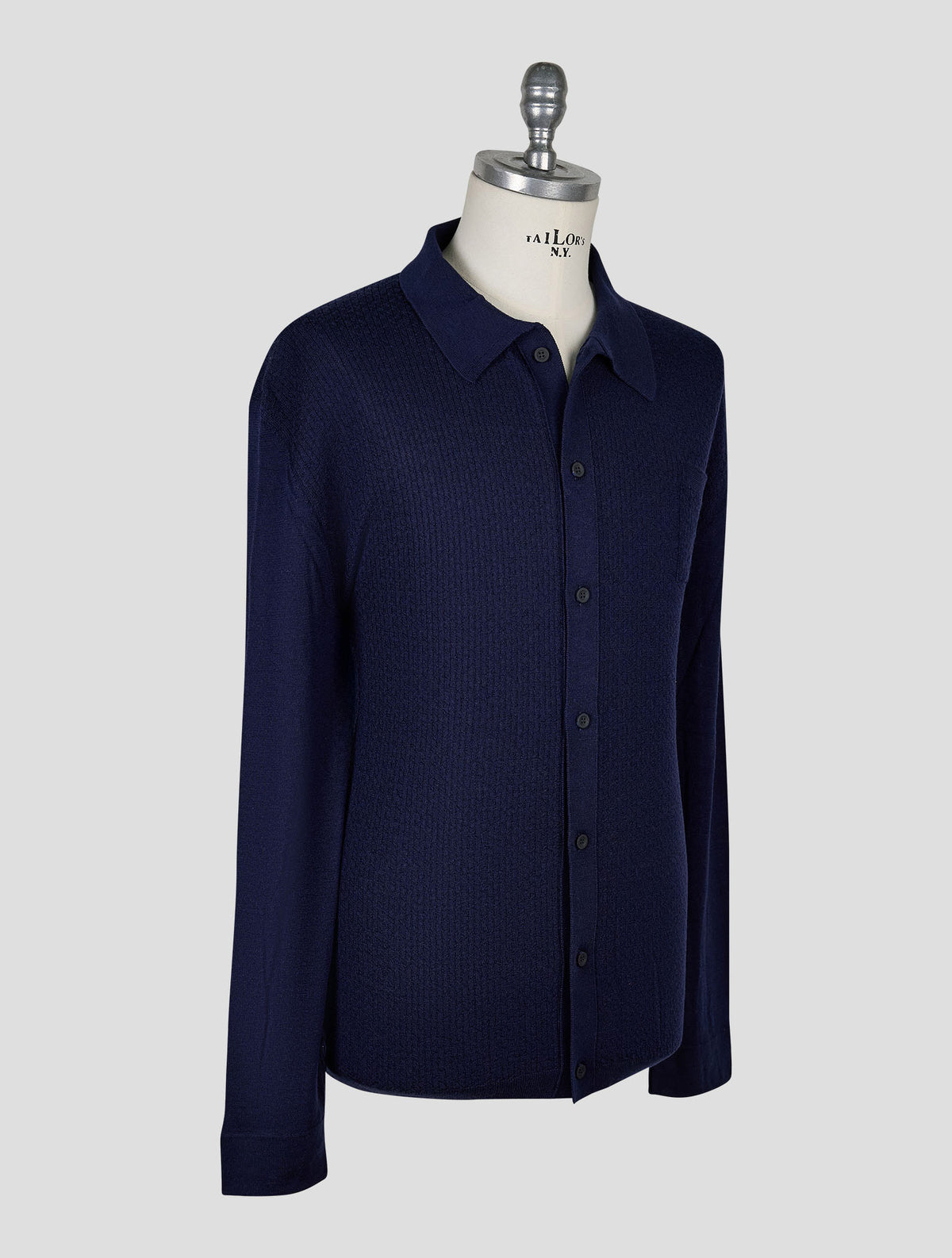 Kiton Knt Dark Blue Virgin Wool Silk Shirt