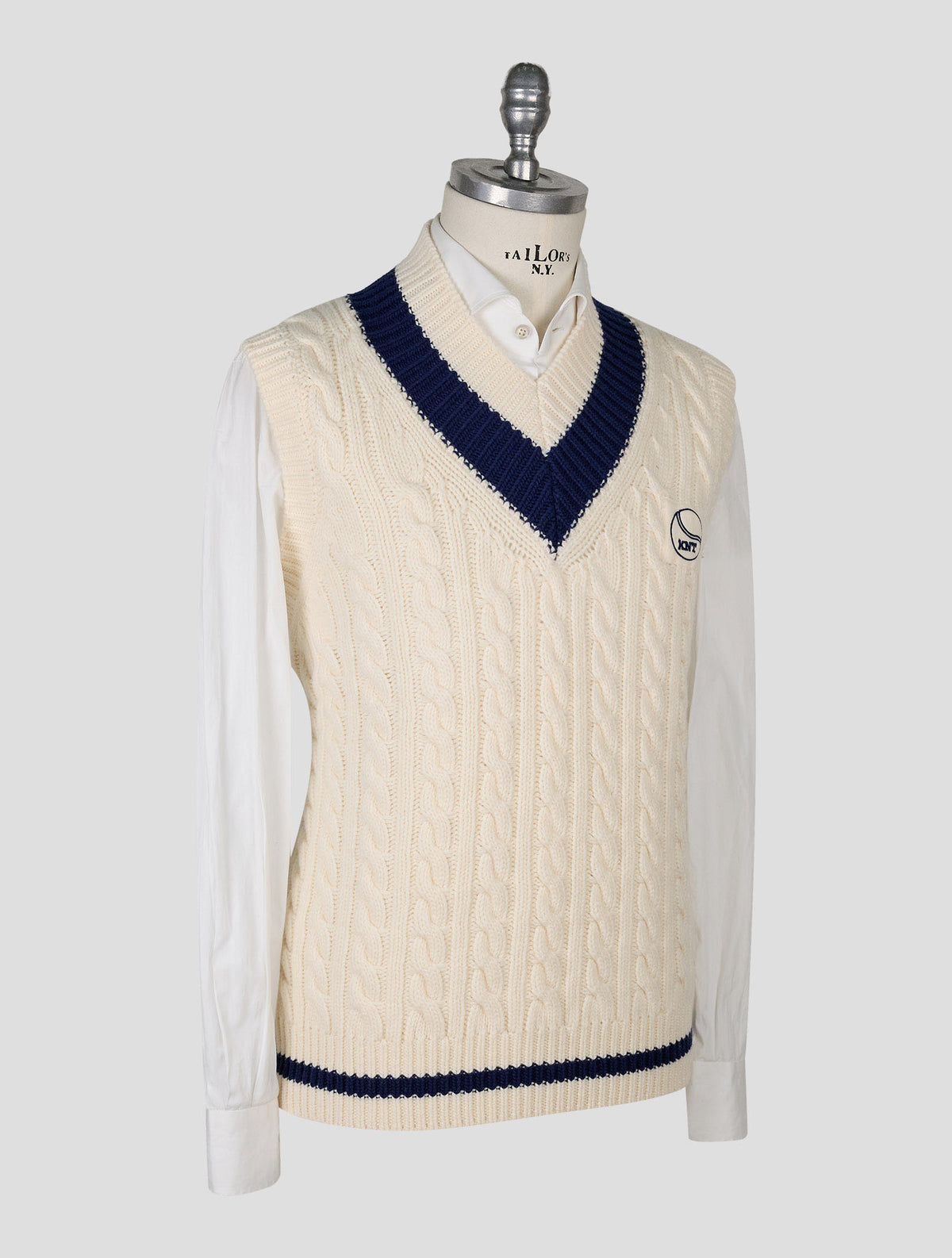 Kiton Knt White Blue Wool Gilet