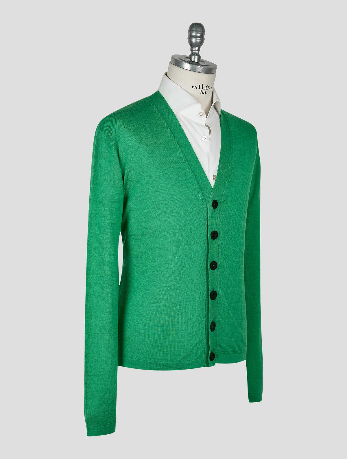 Kiton Knt Green Virgin Wool Silk Cardigan