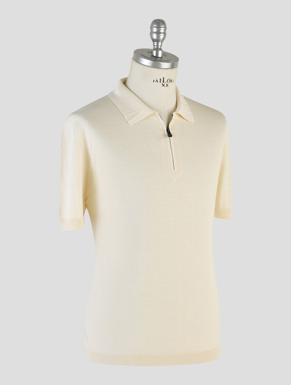 Kiton Knt White Silk Polo Half Zip
