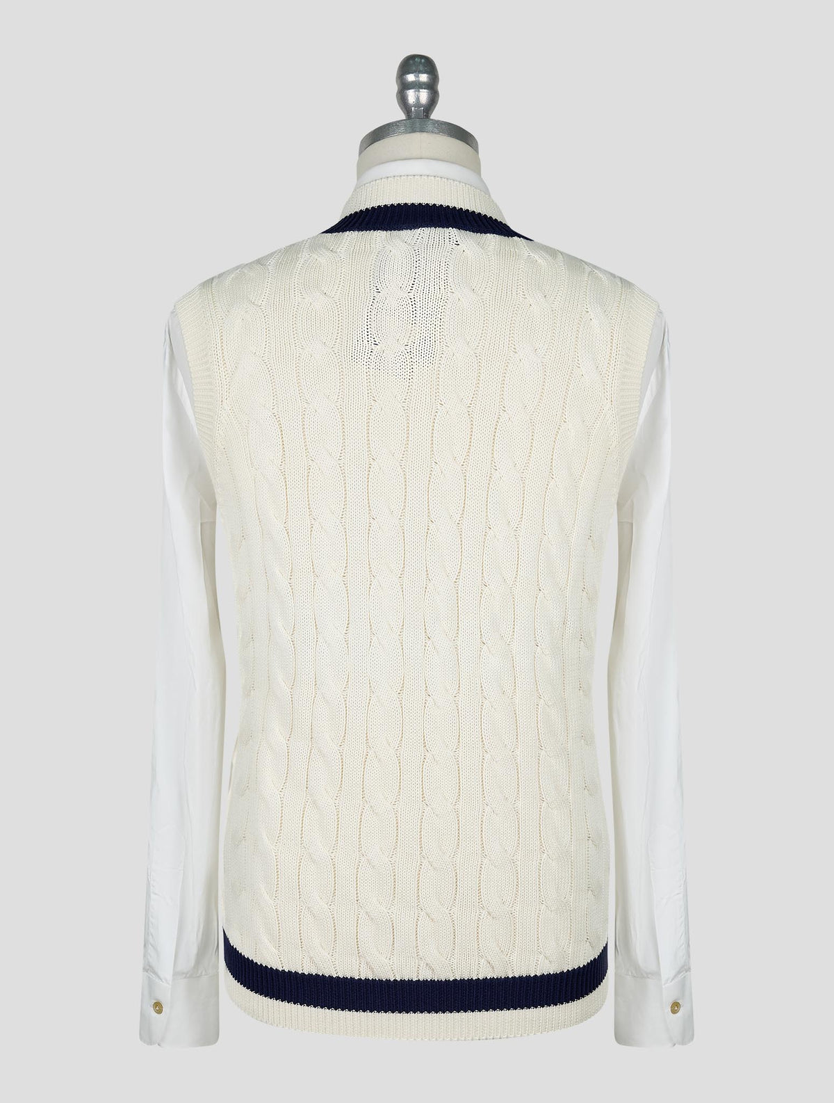 Kiton Knt White Blue Cotton Sweater V-Neck