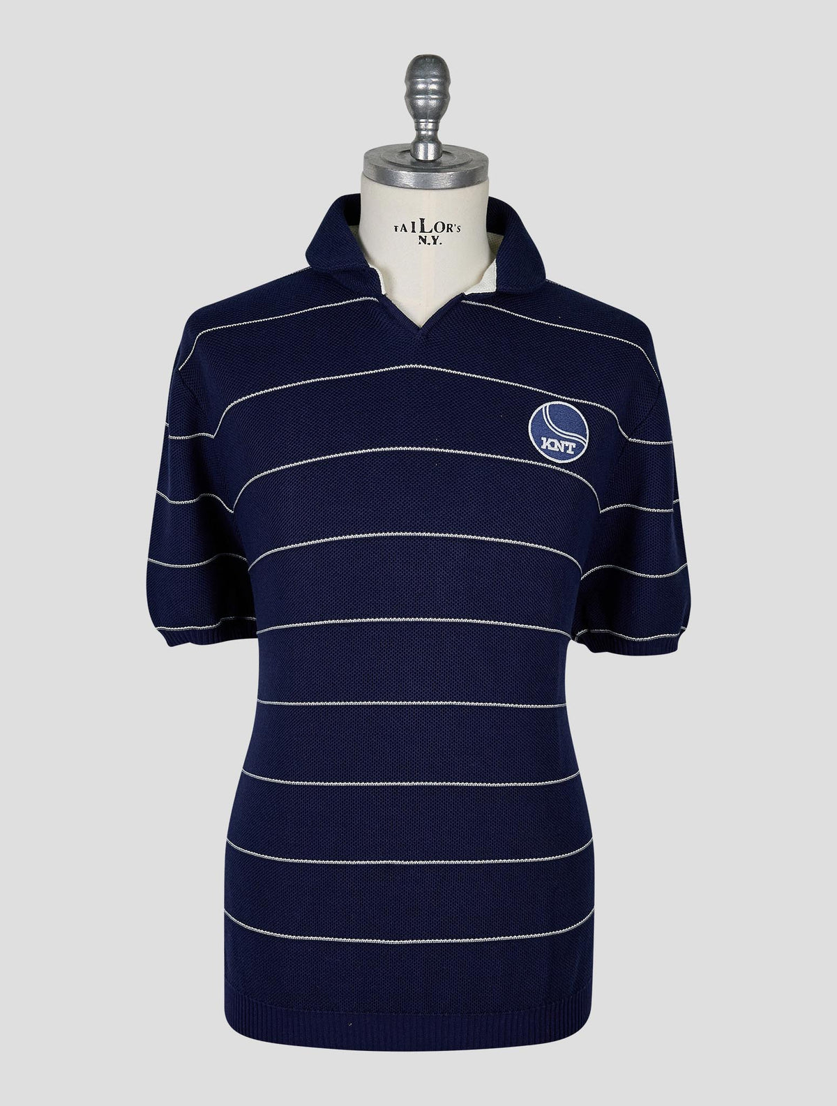 Kiton Knt Blue White Cotton Polo